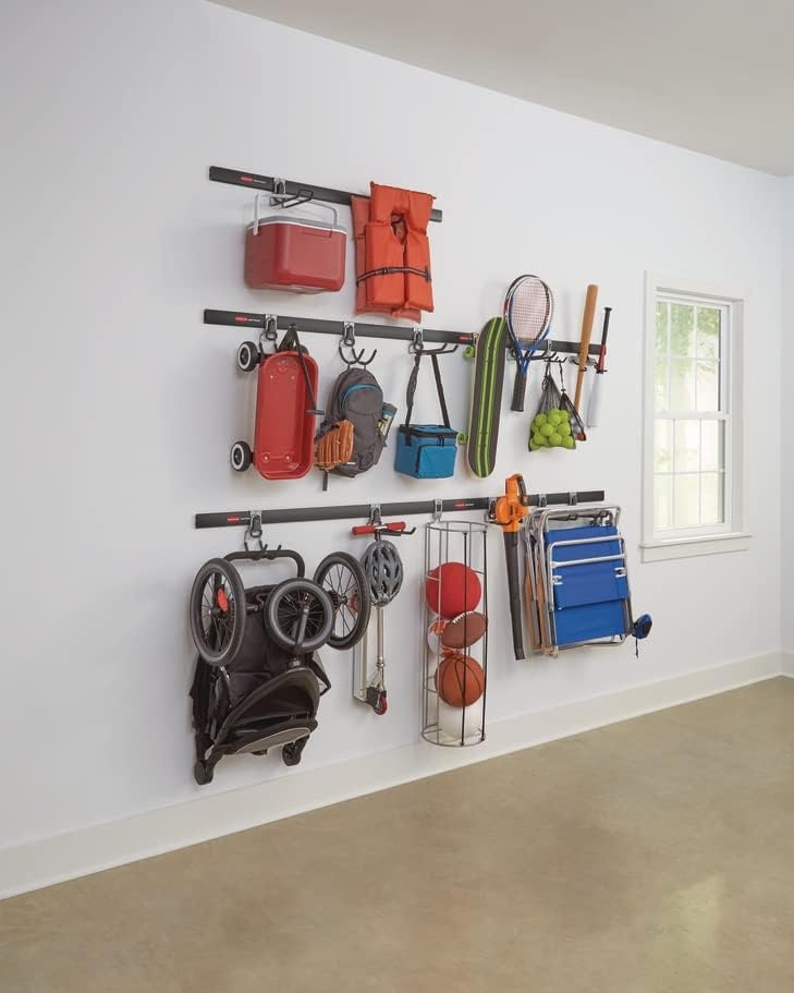 image:imageRubbermaid FastTrack Garage Storage Utility Hooks 5 Piece Black All in One Rail Hook Kit and Tool Organizer Heavy Duty for HomeGarageShedGarden5 Rails 15 Hooks