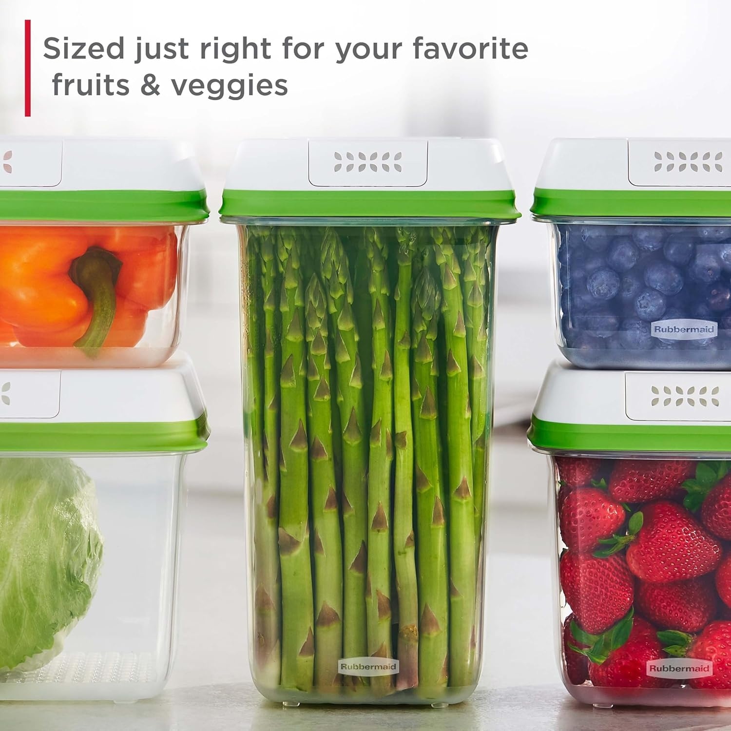 image:imageRubbermaid FreshWorks Produce Saver Medium and Large Storage Containers 6 Piece Set4Pack Assorted Sizes
