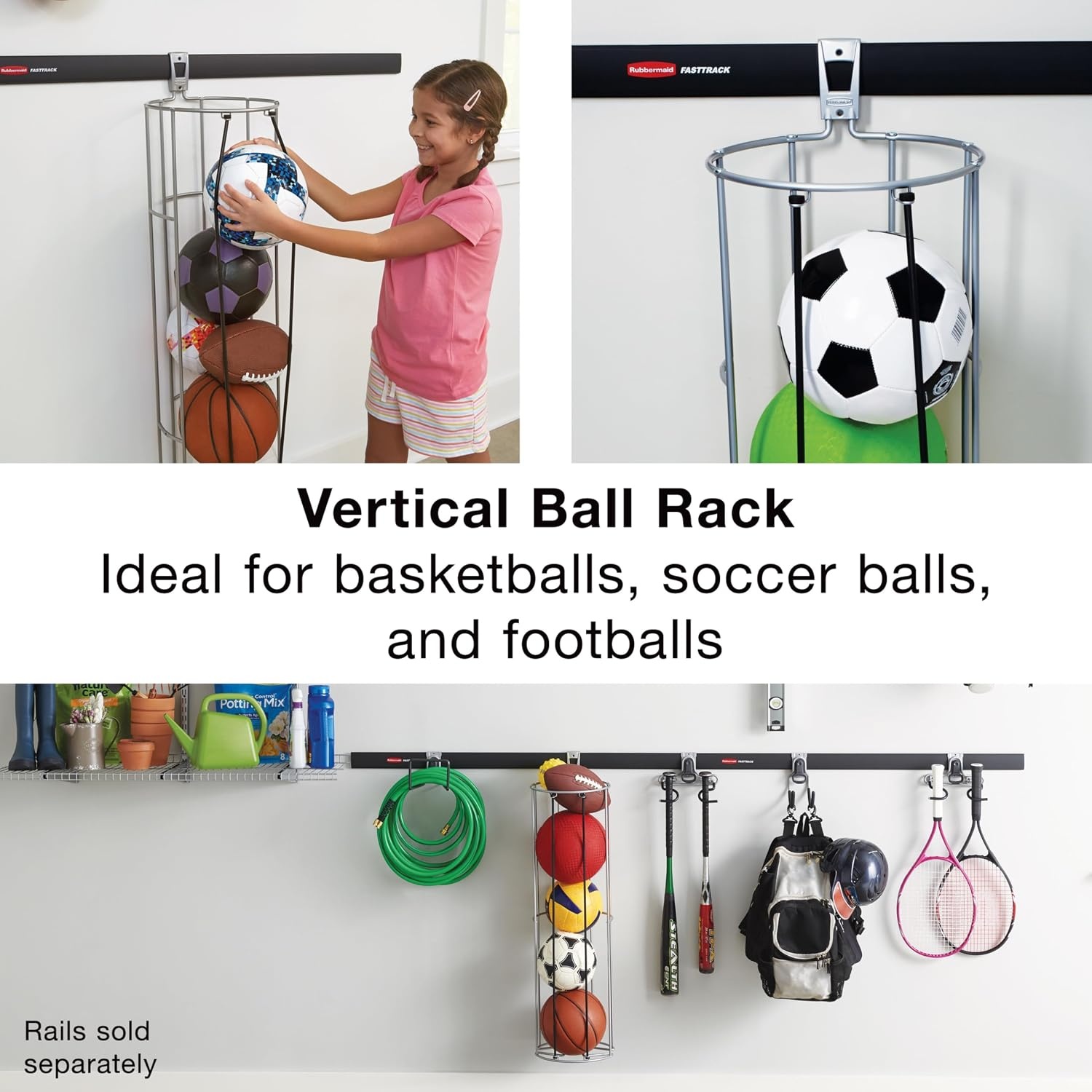 image:imageRubbermaid Garage FastTrack Hose Hook Satin Nickel Wall Mounted Storage System Holds up to 50 pounds for HomeGarageBall Rack
