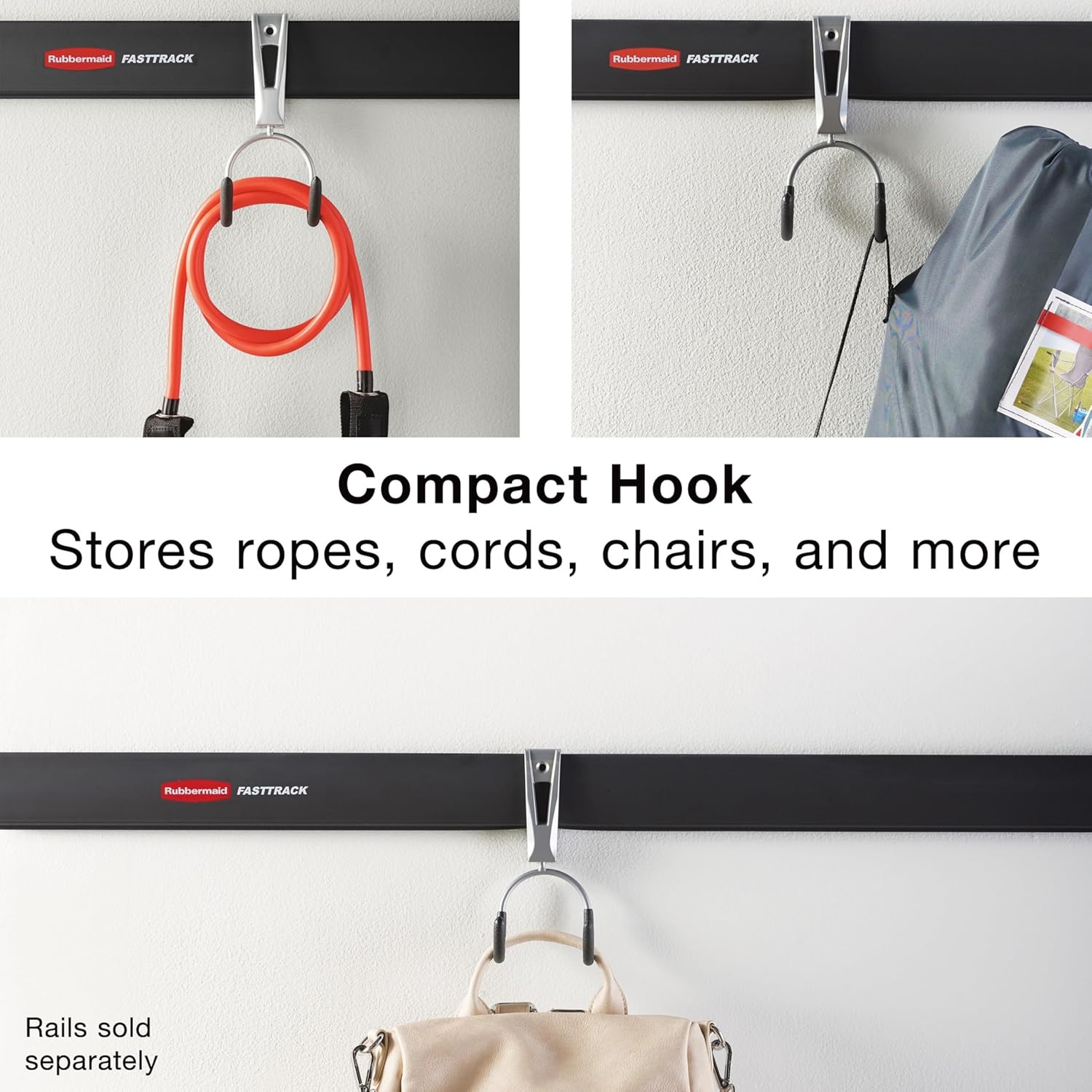 image:imageRubbermaid Garage FastTrack Hose Hook Satin Nickel Wall Mounted Storage System Holds up to 50 pounds for HomeGarageCompact Hook
