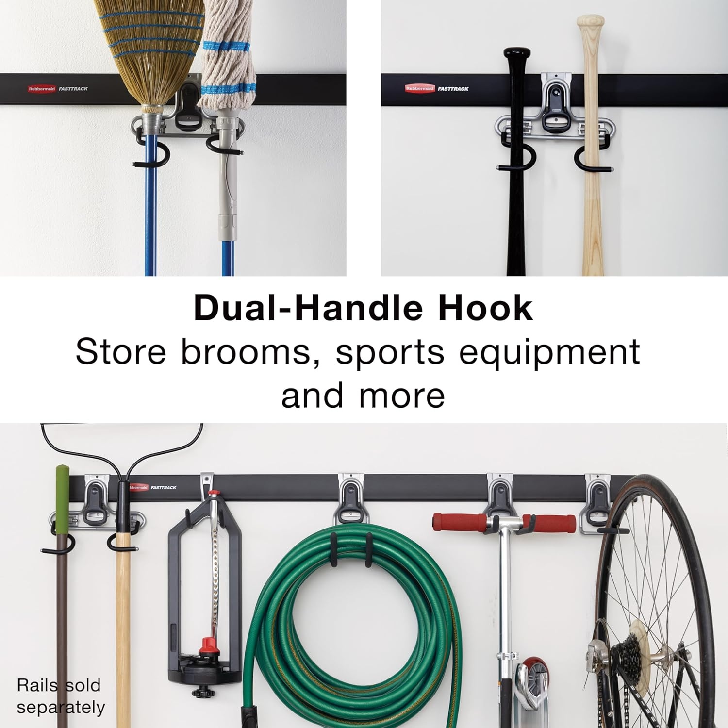 image:imageRubbermaid Garage FastTrack Hose Hook Satin Nickel Wall Mounted Storage System Holds up to 50 pounds for HomeGarageDoubleHandle Hook