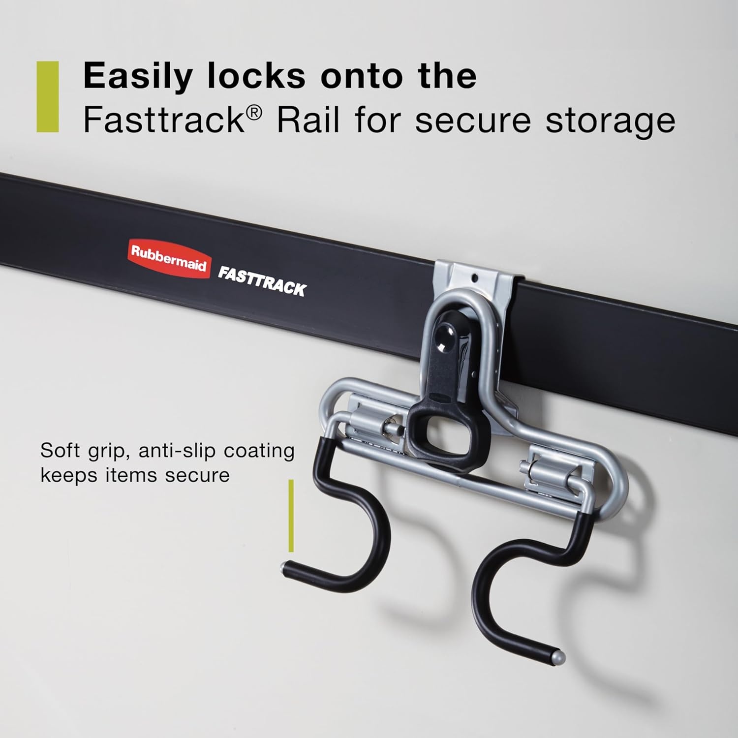 image:imageRubbermaid Garage FastTrack Hose Hook Satin Nickel Wall Mounted Storage System Holds up to 50 pounds for HomeGarageDoubleHandle Hook