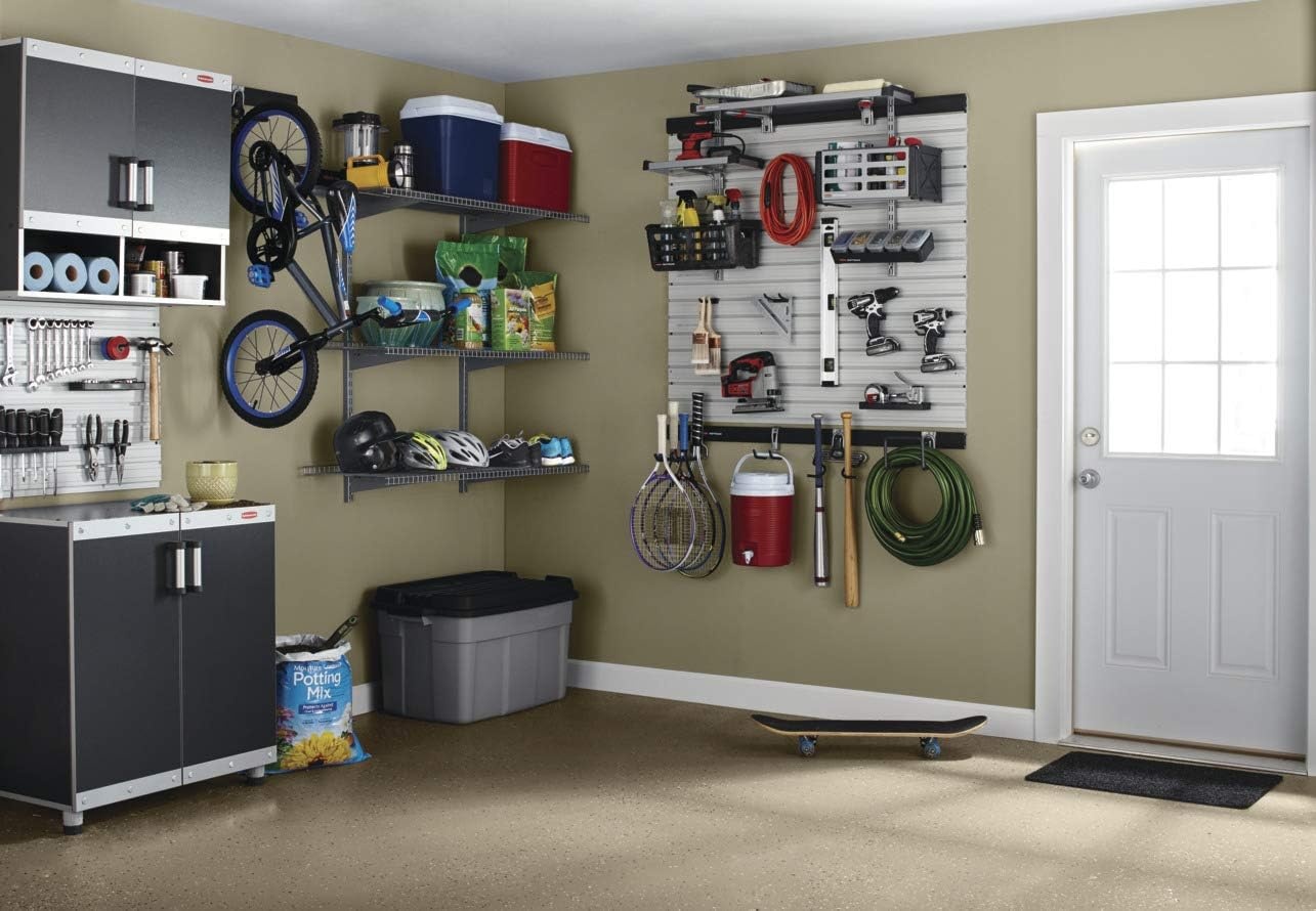 image:imageRubbermaid Garage FastTrack Hose Hook Satin Nickel Wall Mounted Storage System Holds up to 50 pounds for HomeGarageLarge Shelf