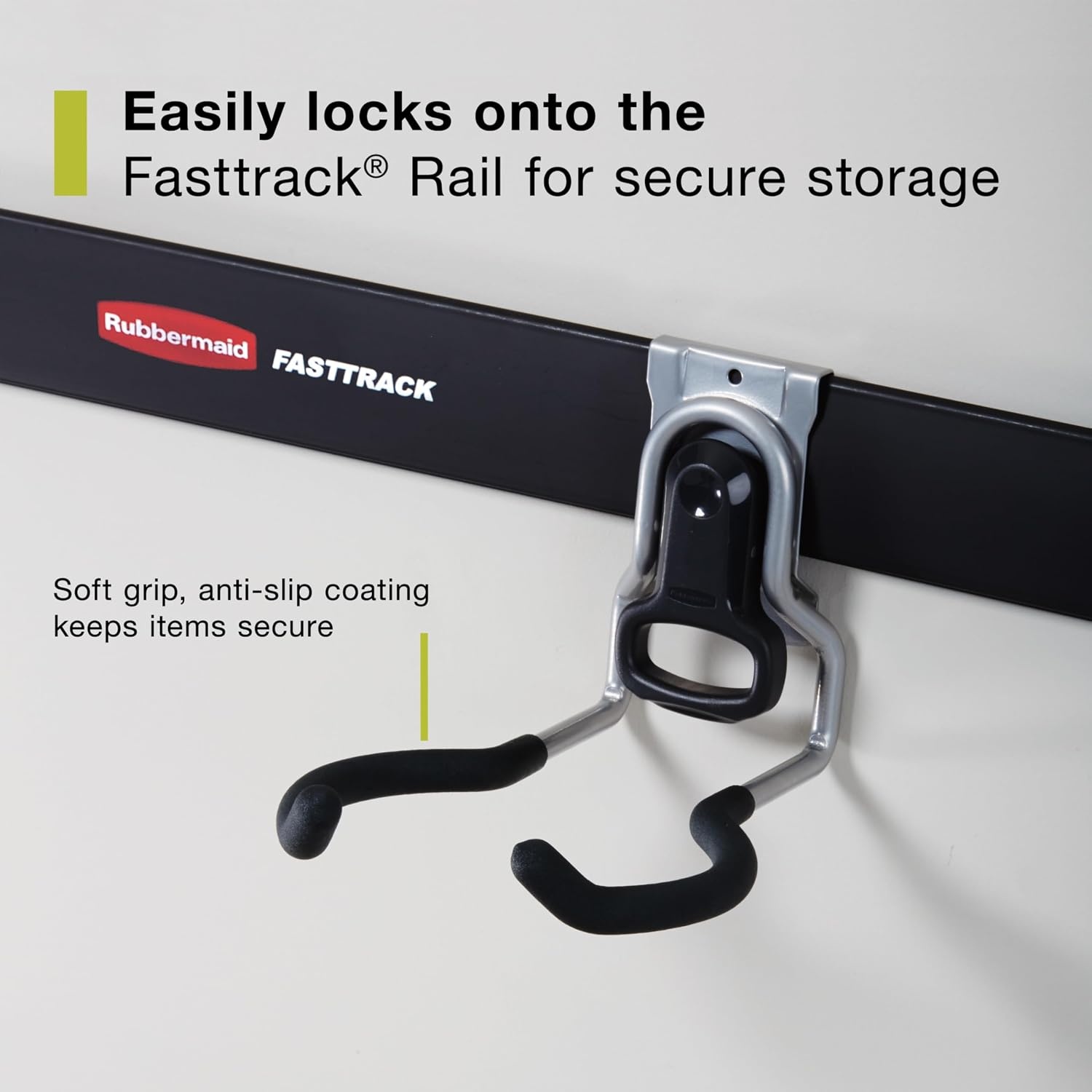 image:imageRubbermaid Garage FastTrack Hose Hook Satin Nickel Wall Mounted Storage System Holds up to 50 pounds for HomeGaragePowerTool Hook