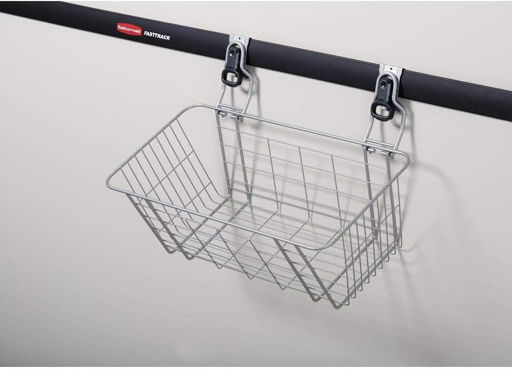 image:imageRubbermaid Garage FastTrack Hose Hook Satin Nickel Wall Mounted Storage System Holds up to 50 pounds for HomeGarageWire Mesh Basket