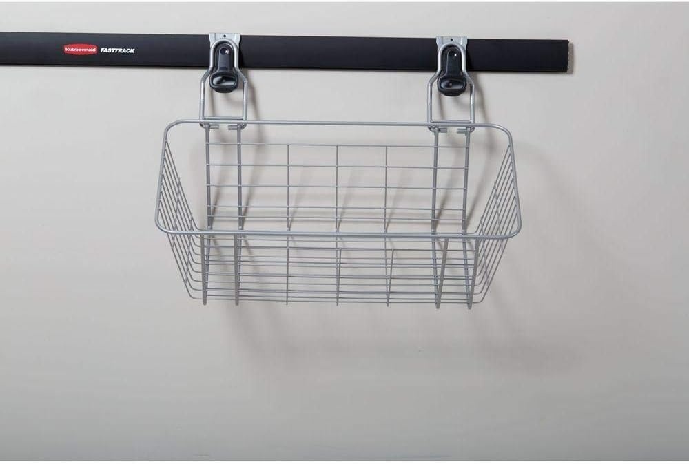 image:imageRubbermaid Garage FastTrack Hose Hook Satin Nickel Wall Mounted Storage System Holds up to 50 pounds for HomeGarageWire Mesh Basket