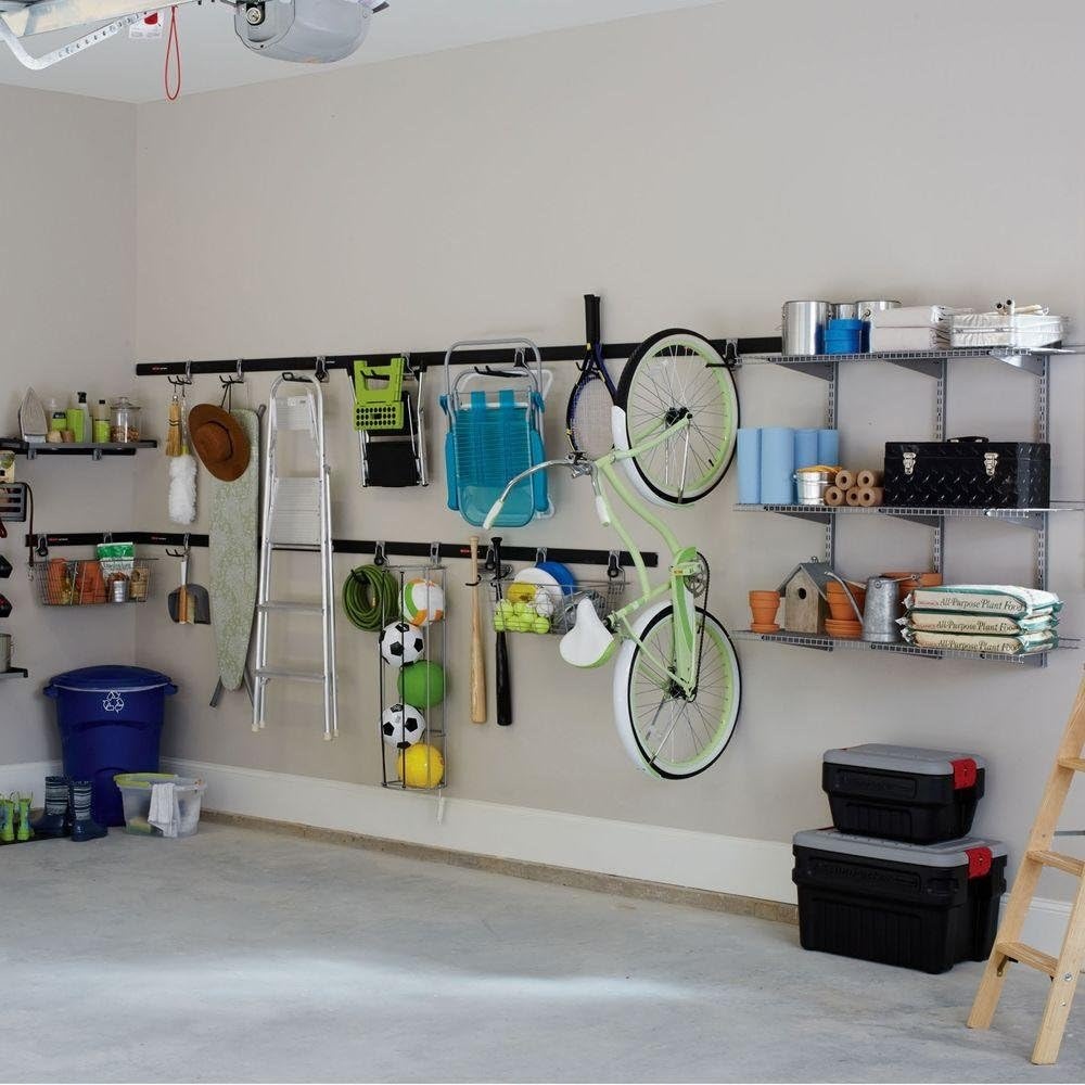 image:imageRubbermaid Garage FastTrack Hose Hook Satin Nickel Wall Mounted Storage System Holds up to 50 pounds for HomeGarageWire Mesh Basket