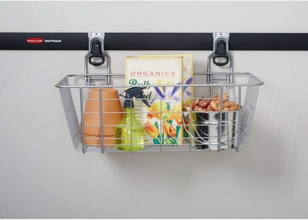 image:imageRubbermaid Garage FastTrack Hose Hook Satin Nickel Wall Mounted Storage System Holds up to 50 pounds for HomeGarageWire Mesh Basket