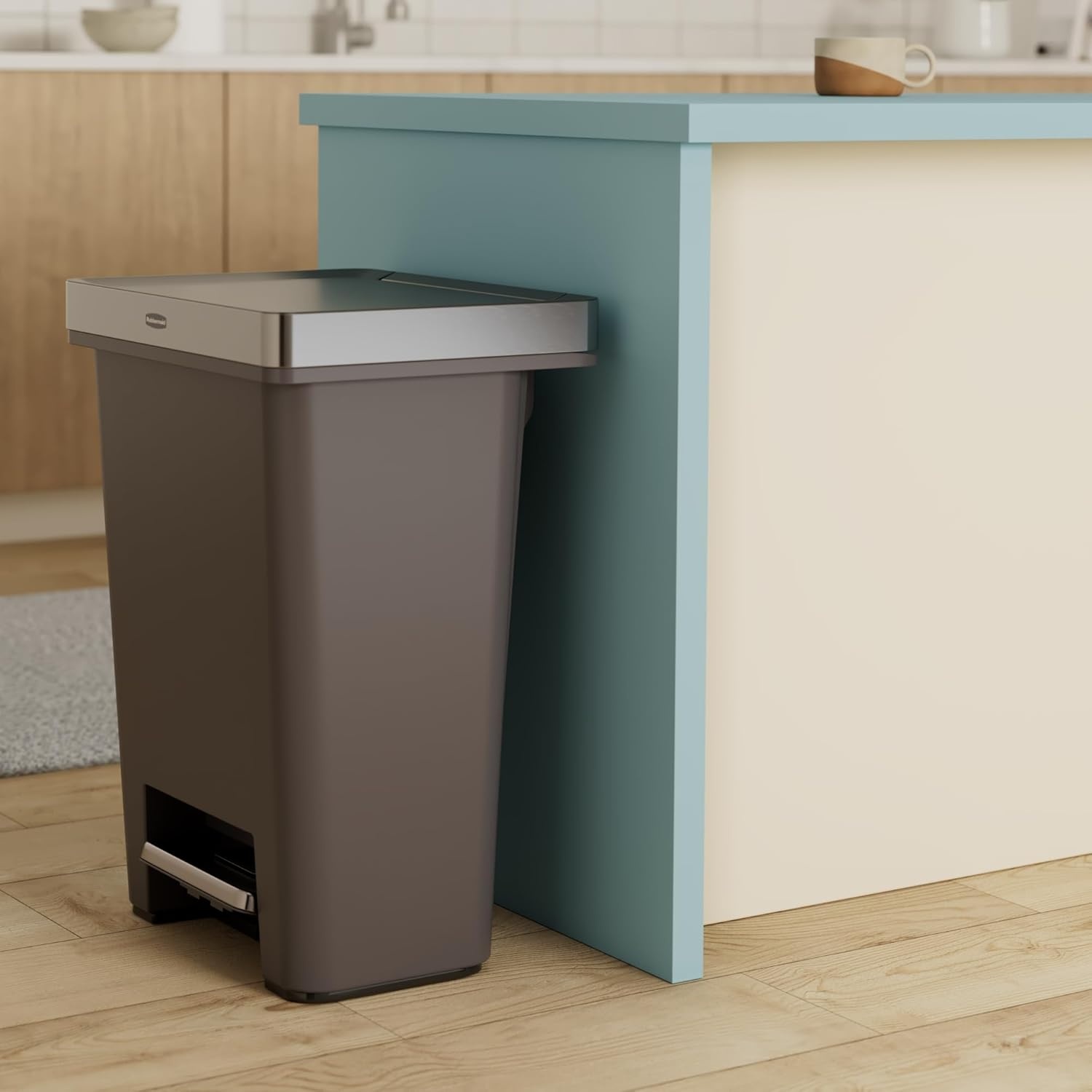 image:imageRubbermaid HighCapacity StepOn Trash Can 19 Gallon Single or Dual Stream Trash or Recycling Charcoal StainlessSteel Pedal for HomeKitchenGarageApartmentMetal Rim