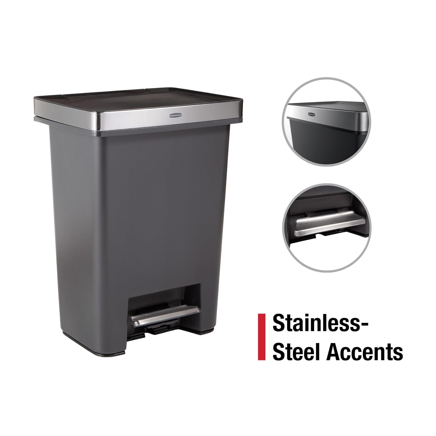 image:imageRubbermaid HighCapacity StepOn Trash Can 19 Gallon Single or Dual Stream Trash or Recycling Charcoal StainlessSteel Pedal for HomeKitchenGarageApartmentMetal Rim