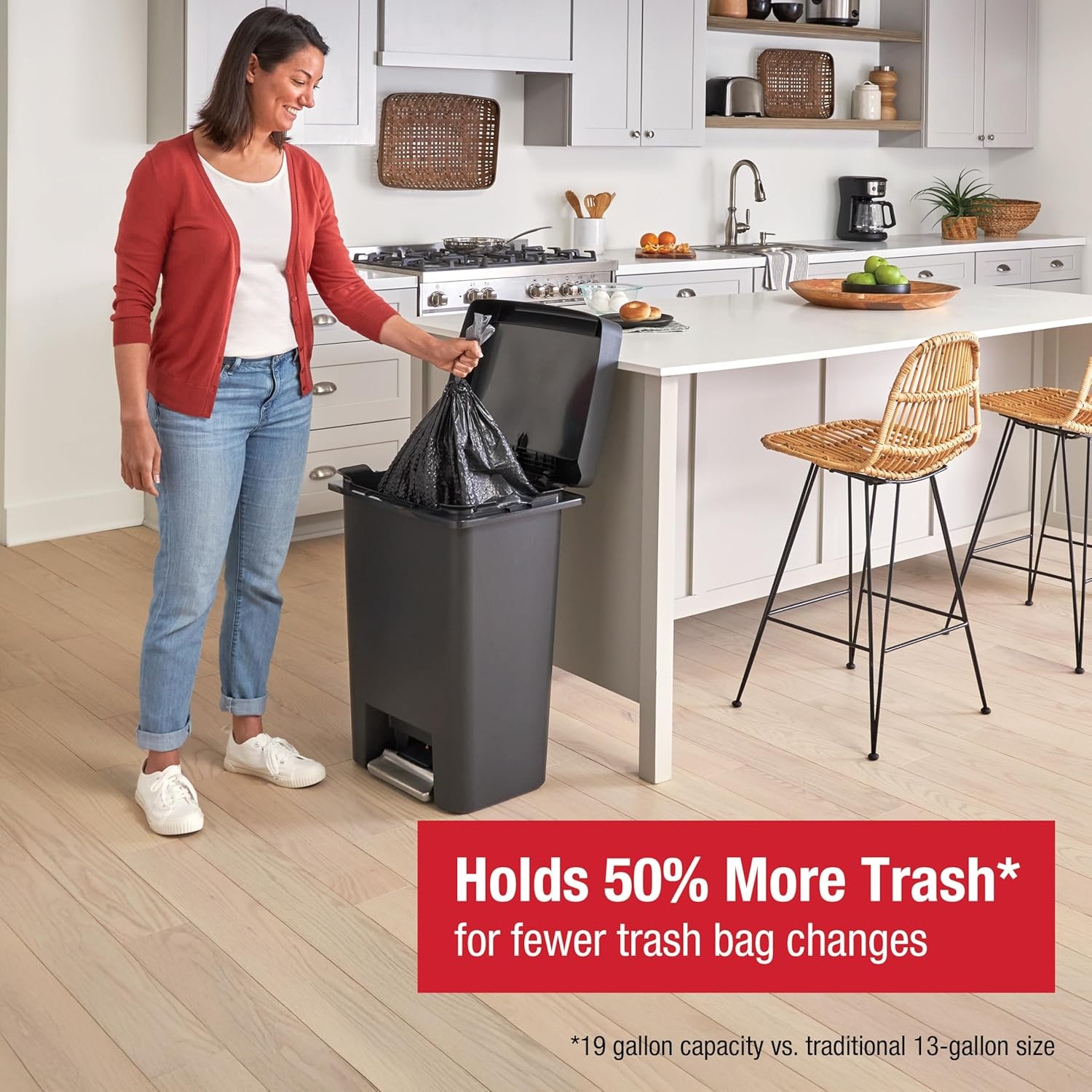 image:imageRubbermaid HighCapacity StepOn Trash Can 19 Gallon Single or Dual Stream Trash or Recycling Charcoal StainlessSteel Pedal for HomeKitchenGarageApartmentResin Rim