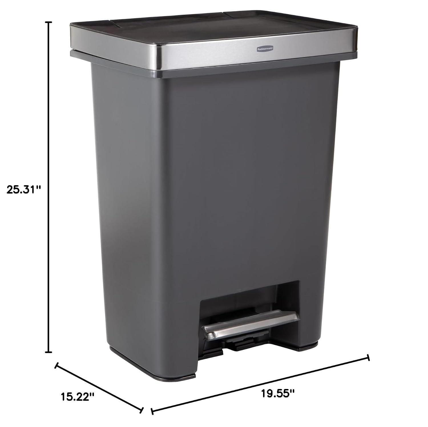 image:imageRubbermaid HighCapacity StepOn Trash Can 19 Gallon Single or Dual Stream Trash or Recycling Charcoal StainlessSteel Pedal for HomeKitchenGarageApartmentMetal Rim