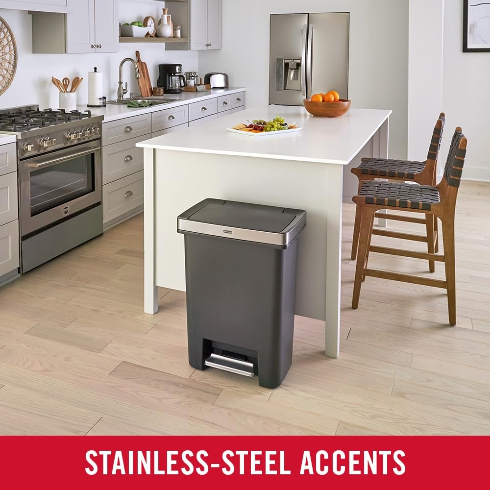 image:imageRubbermaid HighCapacity StepOn Trash Can 19 Gallon Single or Dual Stream Trash or Recycling Charcoal StainlessSteel Pedal for HomeKitchenGarageApartmentMetal Rim
