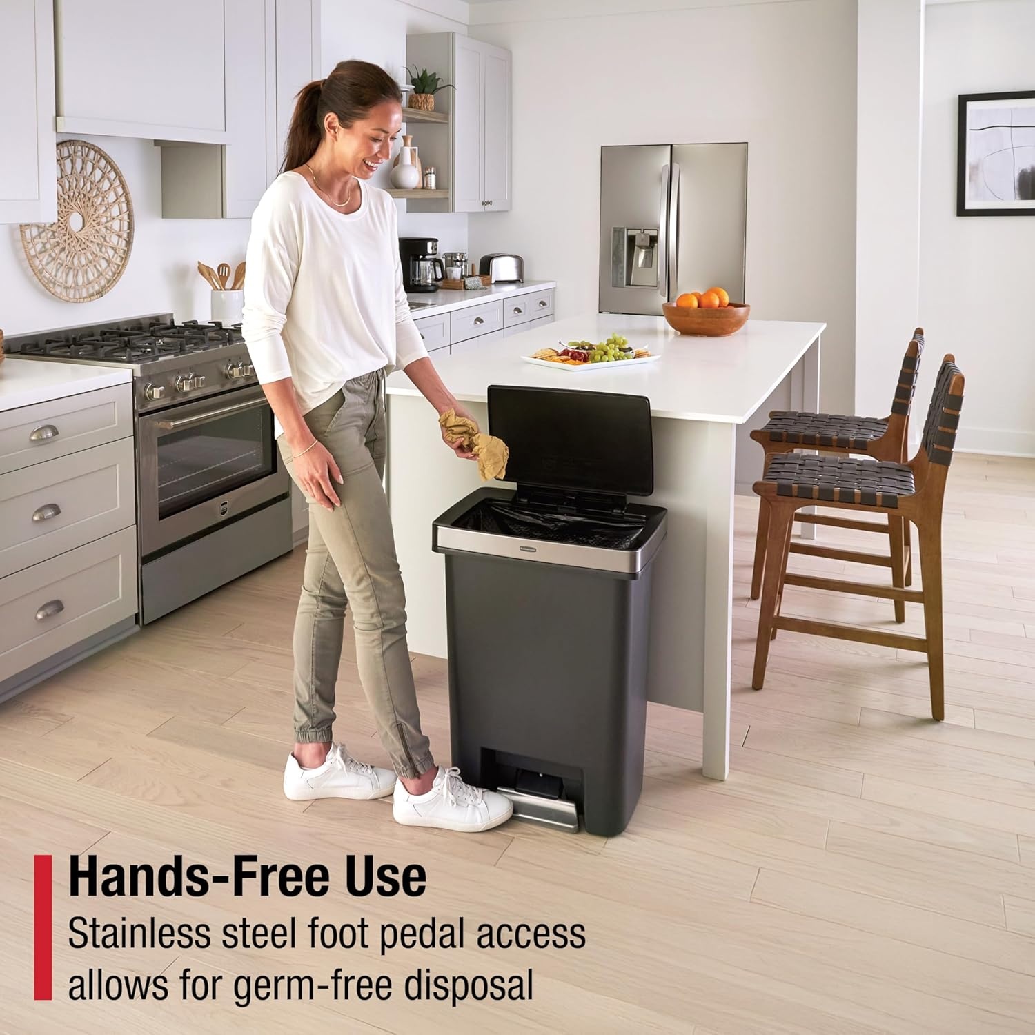 image:imageRubbermaid HighCapacity StepOn Trash Can 19 Gallon Single or Dual Stream Trash or Recycling Charcoal StainlessSteel Pedal for HomeKitchenGarageApartmentMetal Rim
