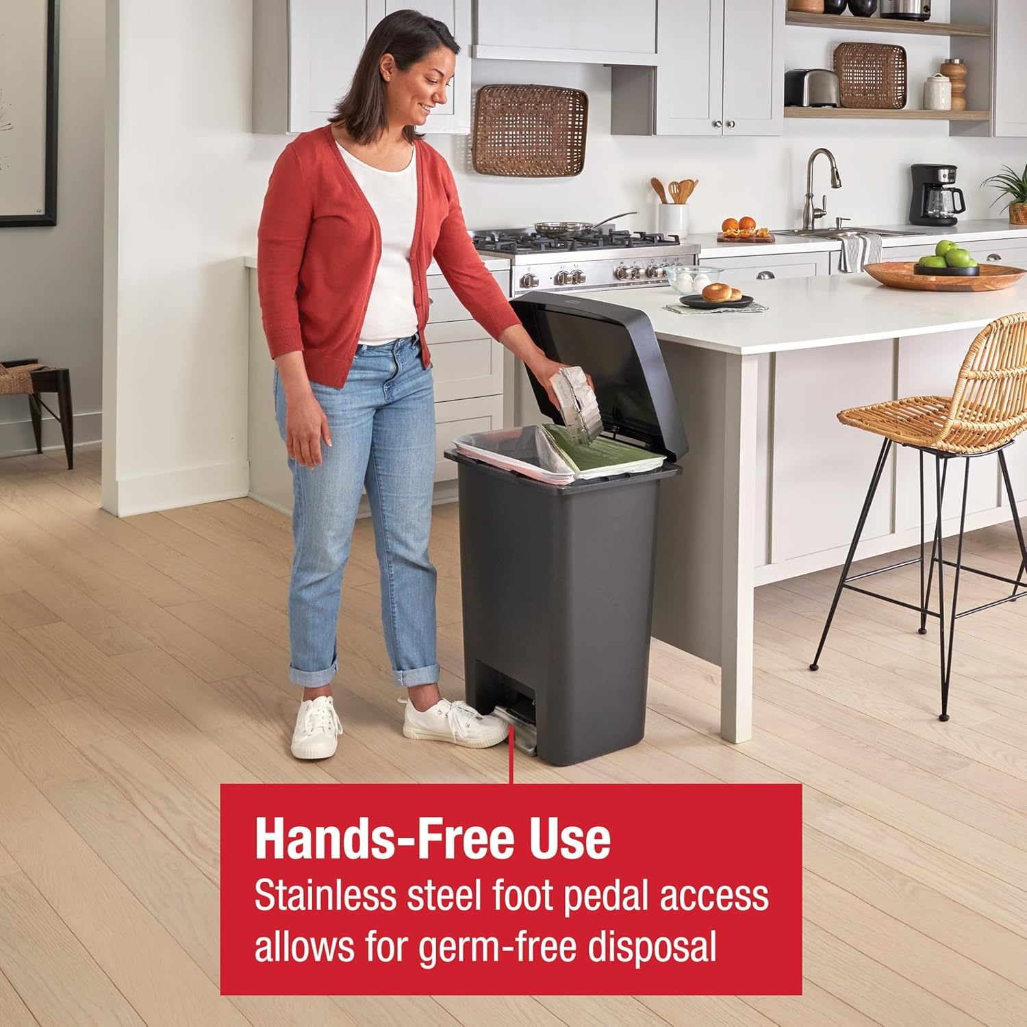 image:imageRubbermaid HighCapacity StepOn Trash Can 19 Gallon Single or Dual Stream Trash or Recycling Charcoal StainlessSteel Pedal for HomeKitchenGarageApartmentResin Rim