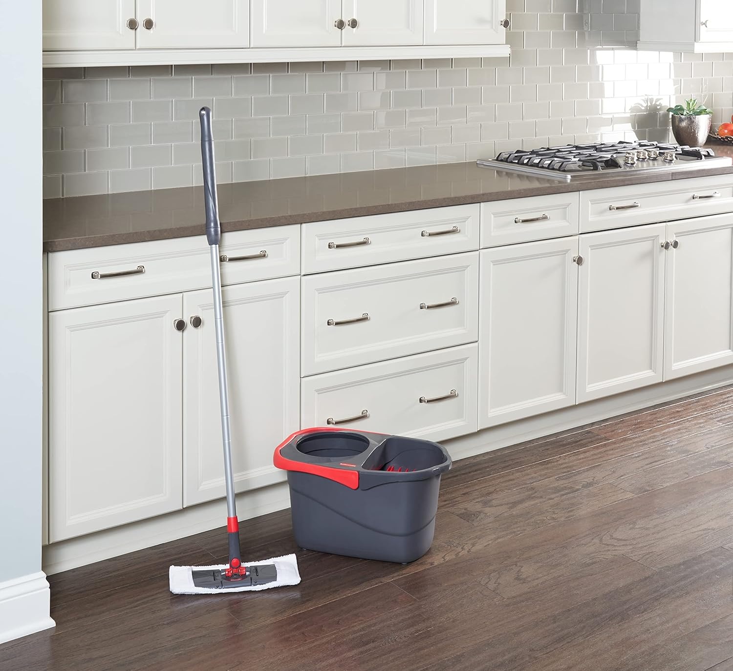 image:imageRubbermaid Microfiber Flat Spin Mop Floor Cleaning System with Wringer Bucket Red Flat Floor Mop for HardwoodLaminateVinylTileStone Floors