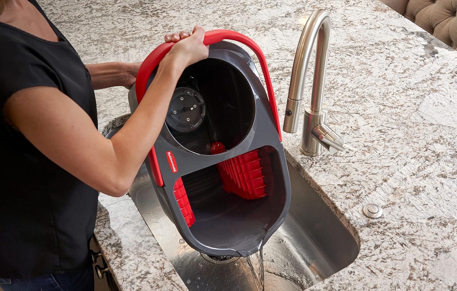 image:imageRubbermaid Microfiber Flat Spin Mop Floor Cleaning System with Wringer Bucket Red Flat Floor Mop for HardwoodLaminateVinylTileStone Floors