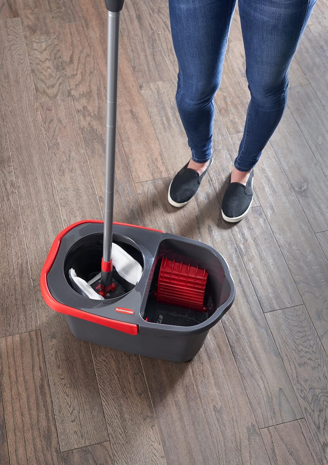 image:imageRubbermaid Microfiber Flat Spin Mop Floor Cleaning System with Wringer Bucket Red Flat Floor Mop for HardwoodLaminateVinylTileStone Floors