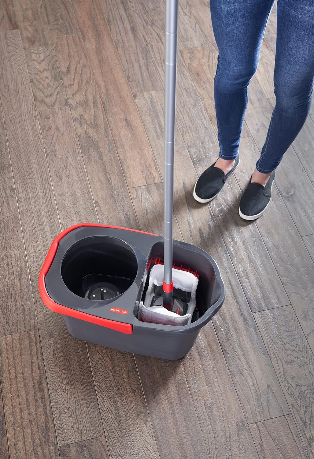 image:imageRubbermaid Microfiber Flat Spin Mop Floor Cleaning System with Wringer Bucket Red Flat Floor Mop for HardwoodLaminateVinylTileStone Floors