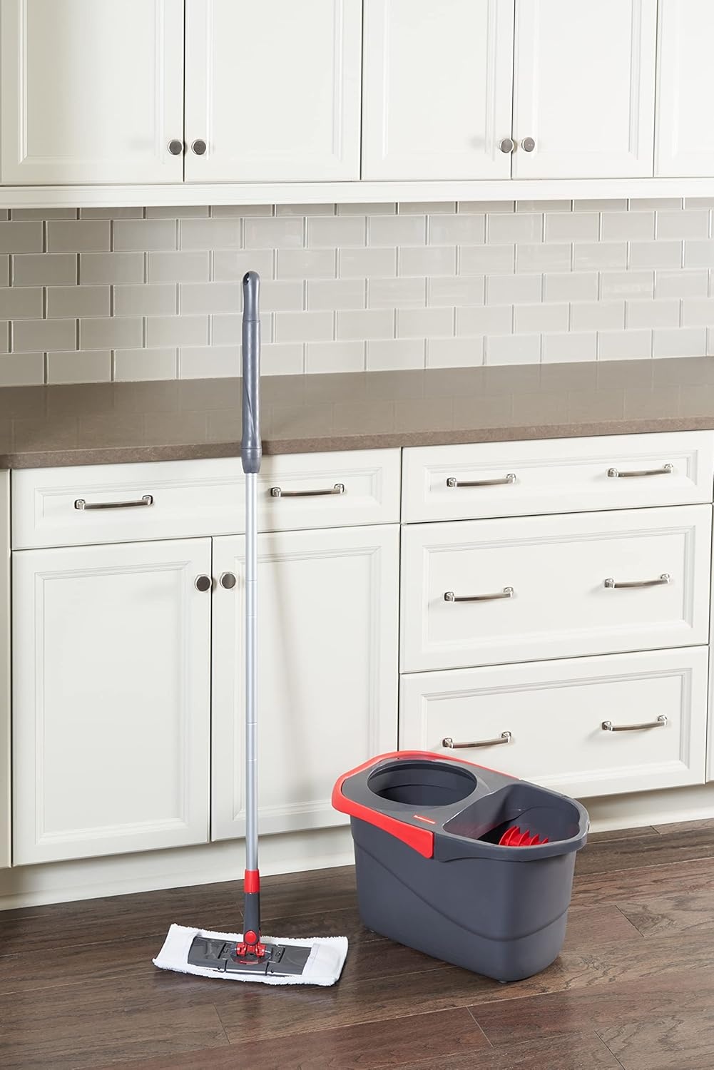 image:imageRubbermaid Microfiber Flat Spin Mop Floor Cleaning System with Wringer Bucket Red Flat Floor Mop for HardwoodLaminateVinylTileStone Floors