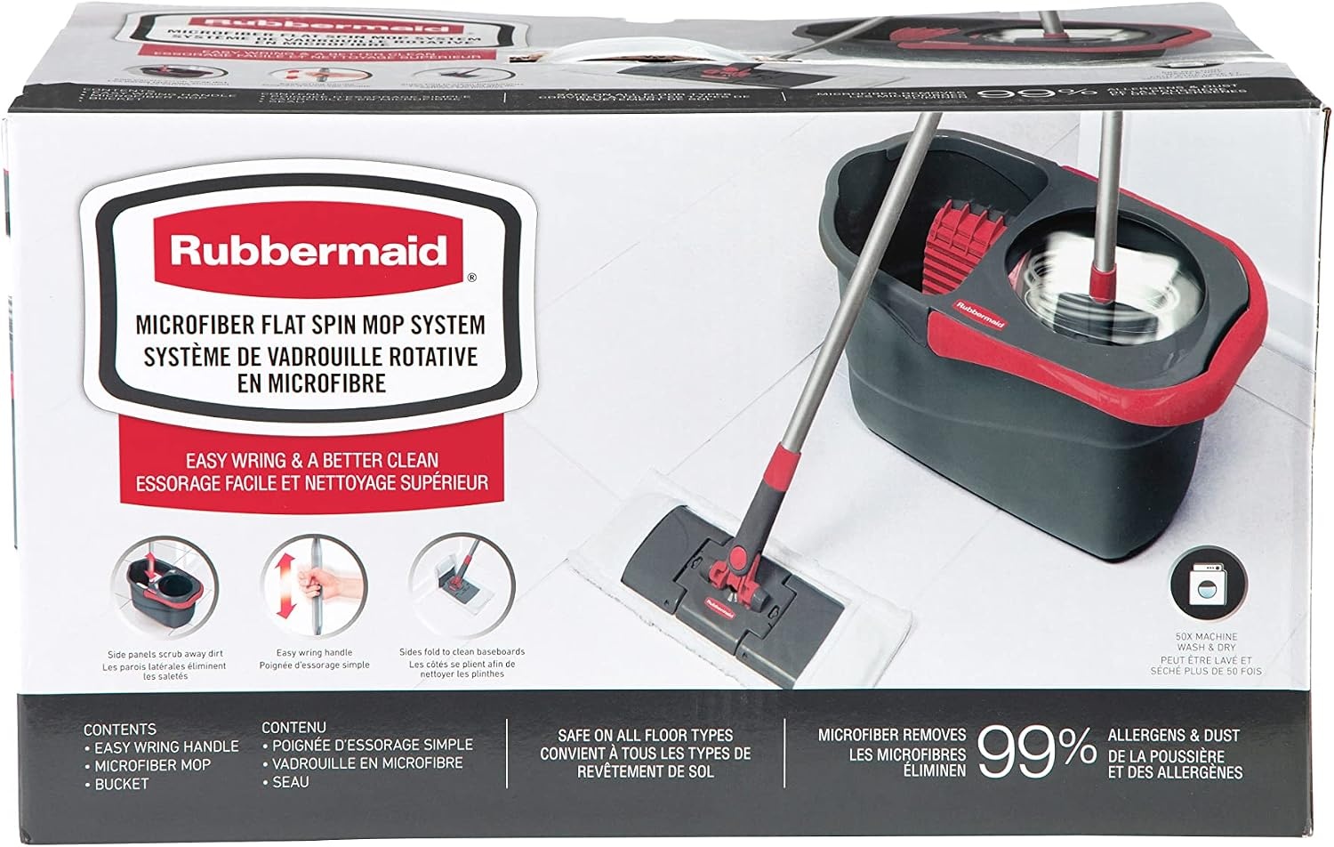 image:imageRubbermaid Microfiber Flat Spin Mop Floor Cleaning System with Wringer Bucket Red Flat Floor Mop for HardwoodLaminateVinylTileStone Floors