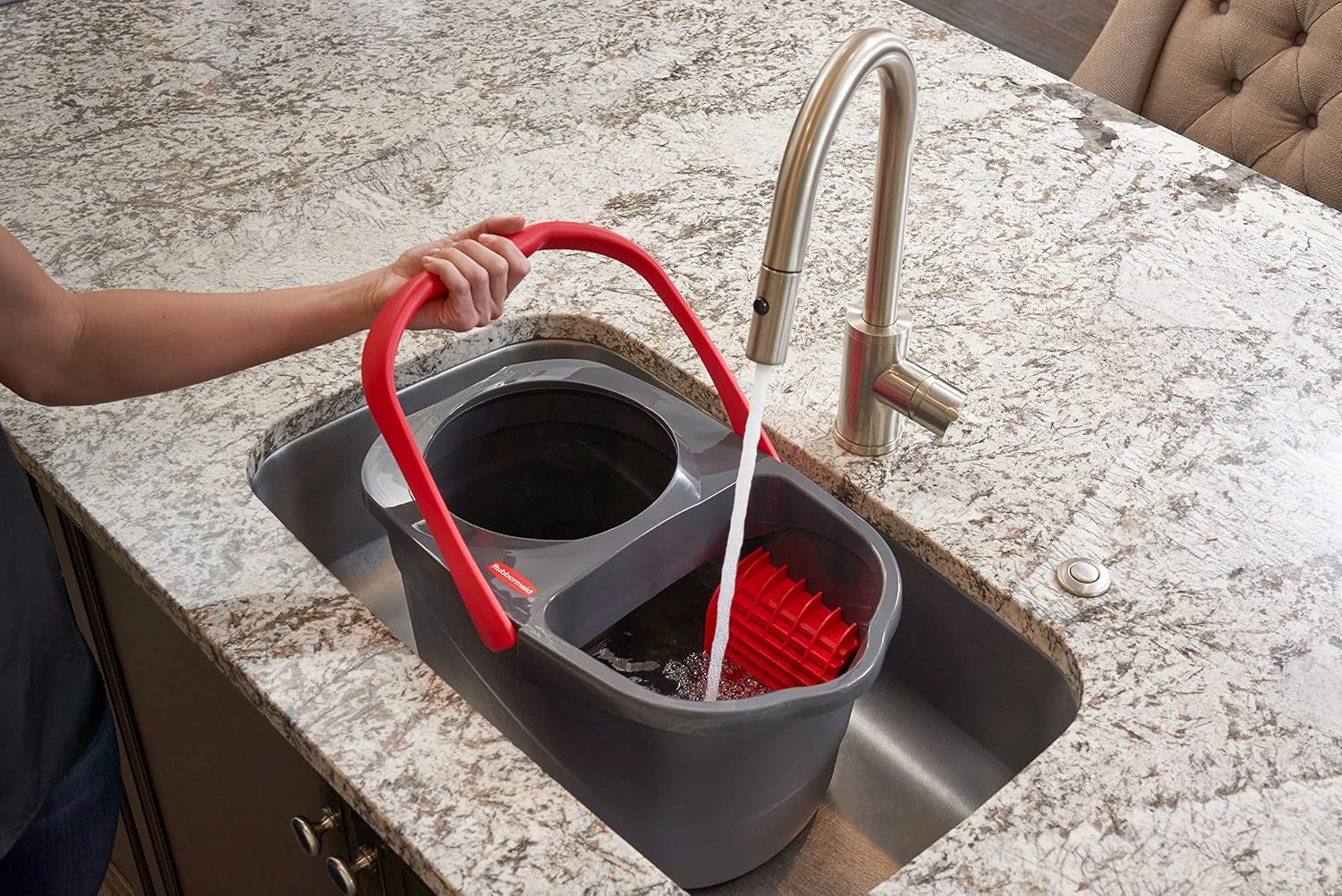 image:imageRubbermaid Microfiber Flat Spin Mop Floor Cleaning System with Wringer Bucket Red Flat Floor Mop for HardwoodLaminateVinylTileStone Floors