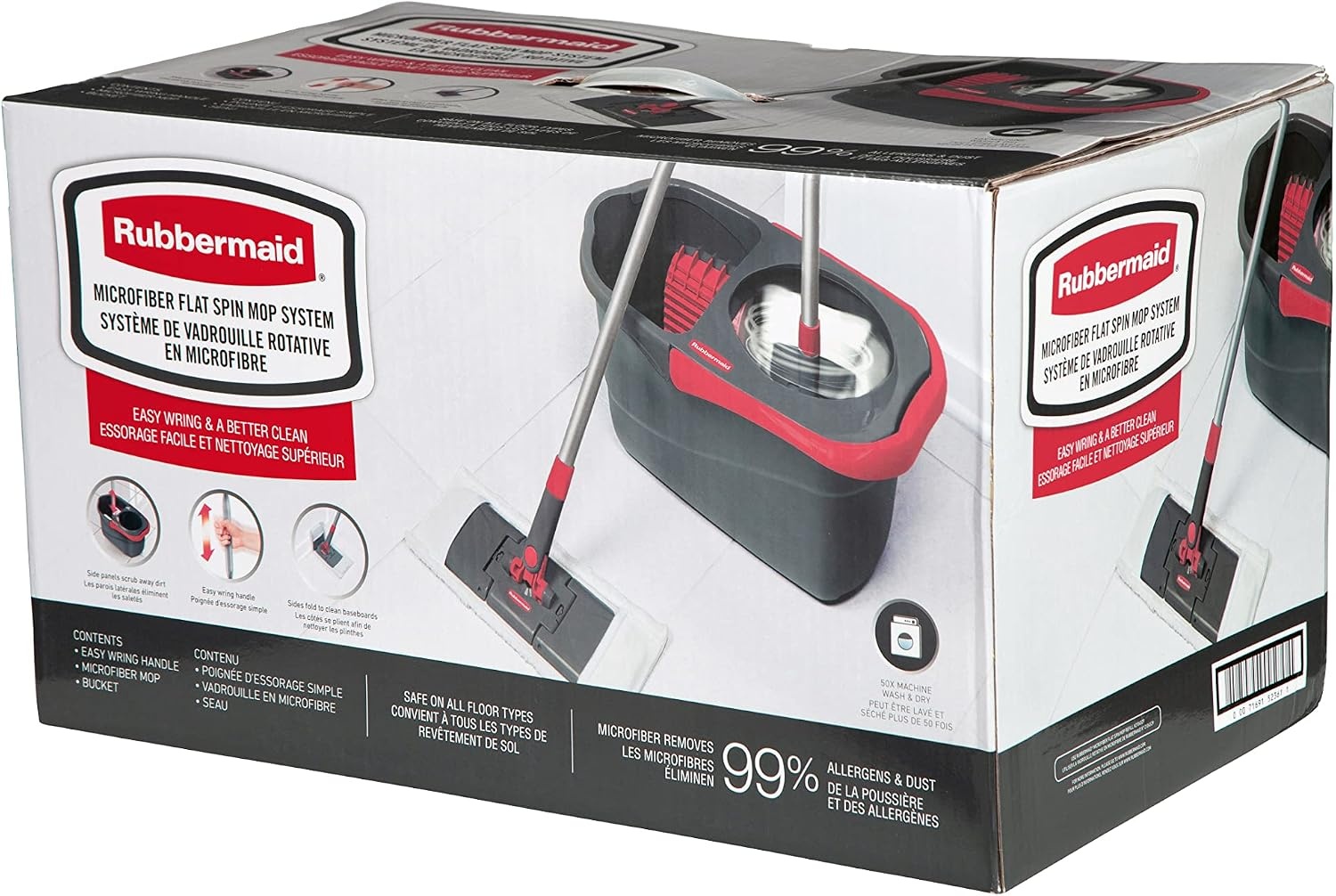 image:imageRubbermaid Microfiber Flat Spin Mop Floor Cleaning System with Wringer Bucket Red Flat Floor Mop for HardwoodLaminateVinylTileStone Floors