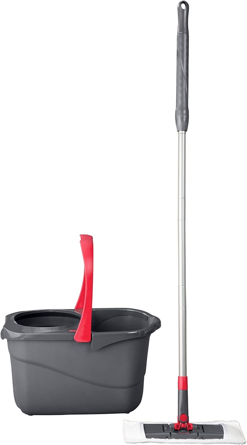 image:imageRubbermaid Microfiber Flat Spin Mop Floor Cleaning System with Wringer Bucket Red Flat Floor Mop for HardwoodLaminateVinylTileStone Floors