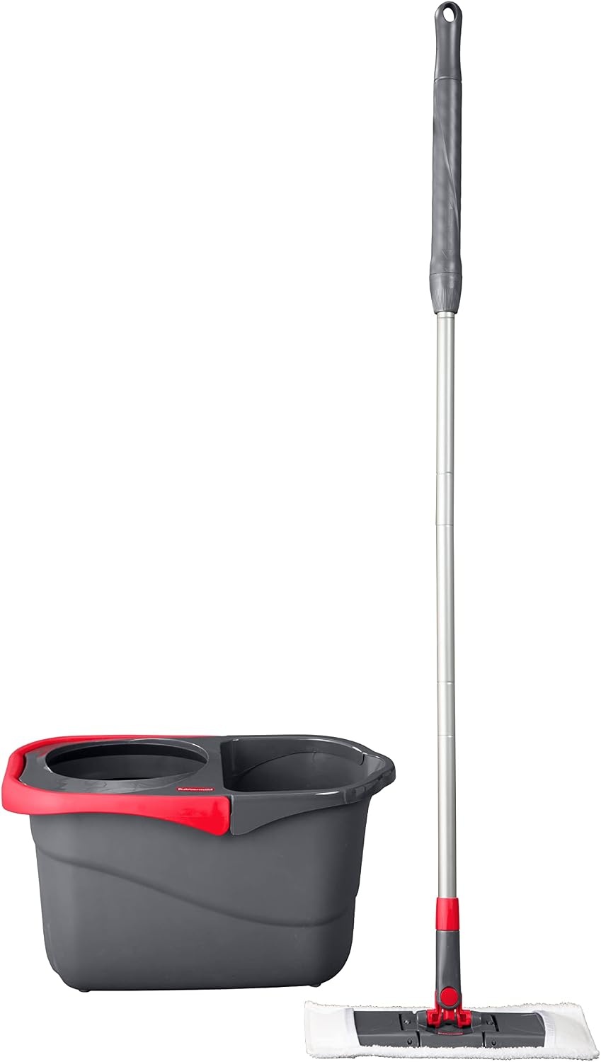 image:imageRubbermaid Microfiber Flat Spin Mop Floor Cleaning System with Wringer Bucket Red Flat Floor Mop for HardwoodLaminateVinylTileStone Floors