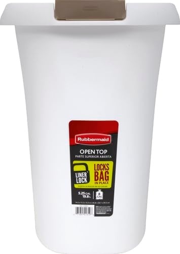 image:imageRubbermaid Open Top Trash Can 53Gallon White Plastic WastebasketGarbage Bin for HomeKitchenBathroomGarage