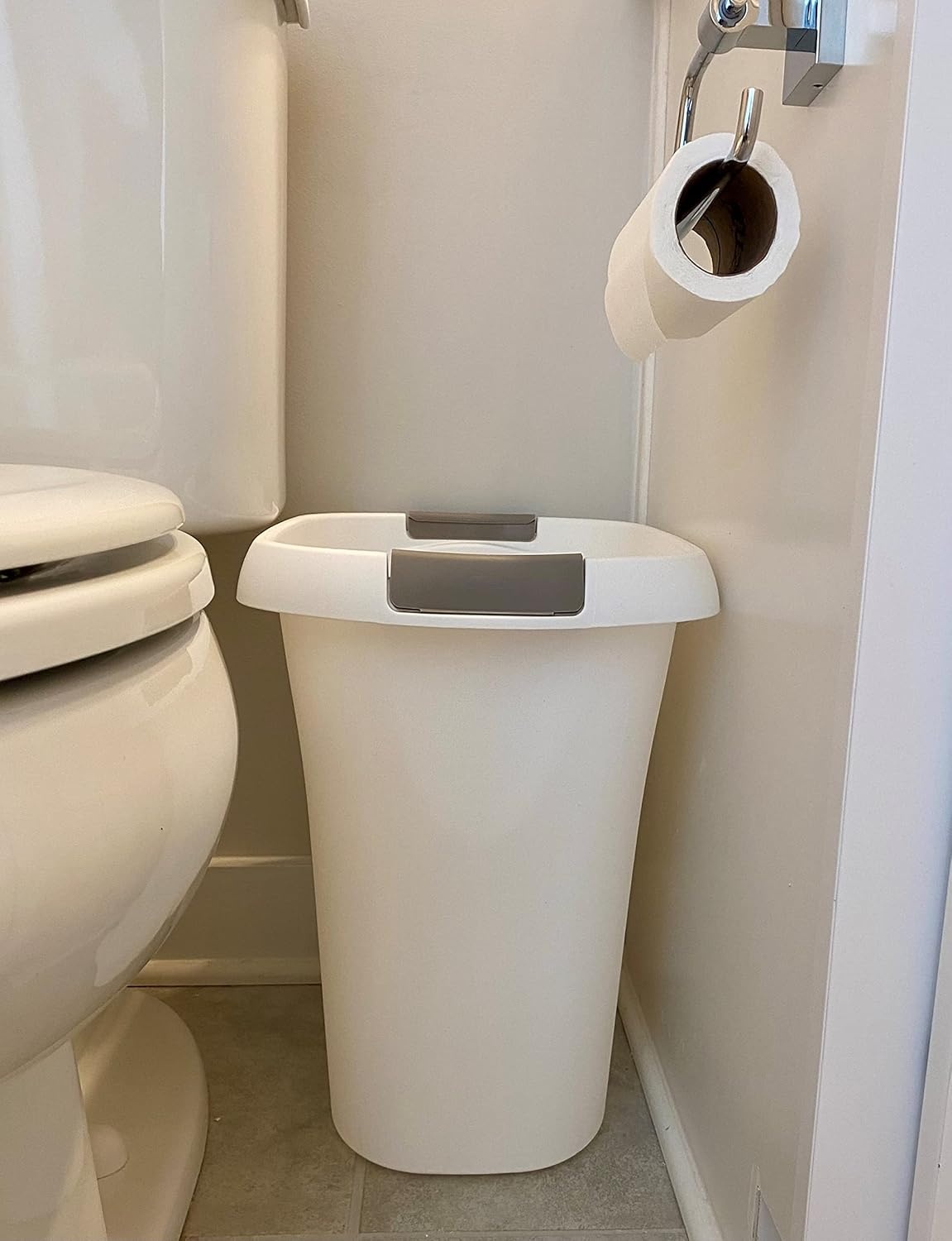 image:imageRubbermaid Open Top Trash Can 53Gallon White Plastic WastebasketGarbage Bin for HomeKitchenBathroomGarage