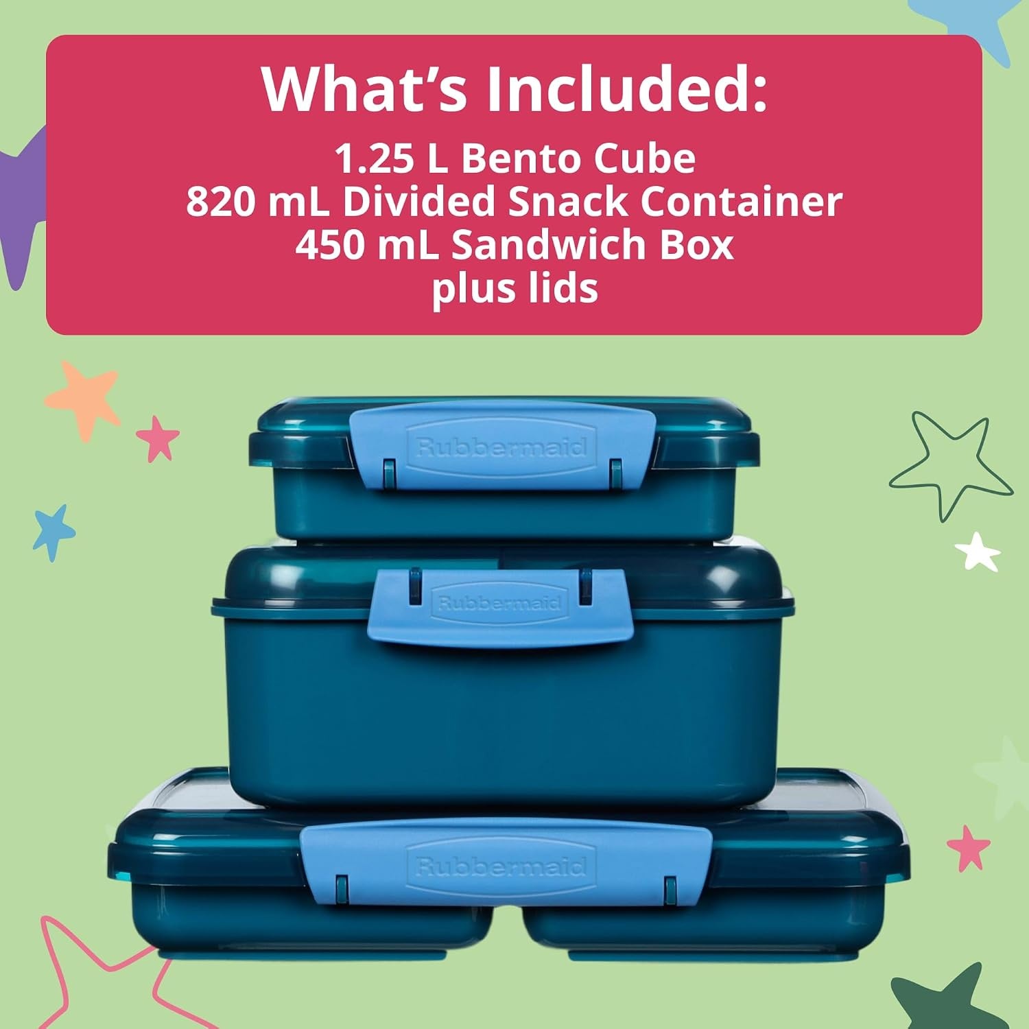 image:imageRubbermaid Pack amp Go Alien Laguna Blue Lunch Set 3Pack Bento Cube Snack Container Sandwich Box Food Storage Containers Plastic Containers for Food