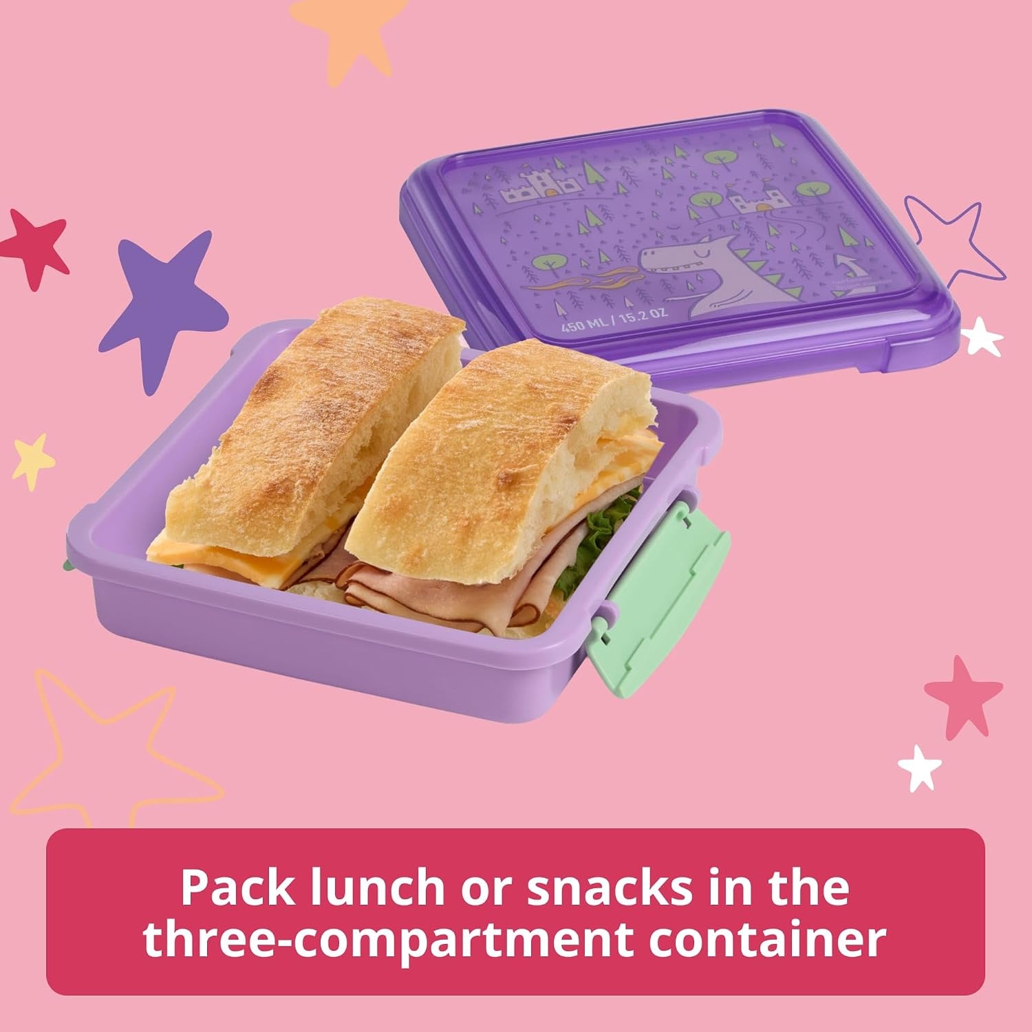 image:imageRubbermaid Pack amp Go Dragon Fairy Dust Purple Lunch Set 3Pack Bento Cube Snack Container Sandwich Box Food Storage Containers Plastic Containers for Food
