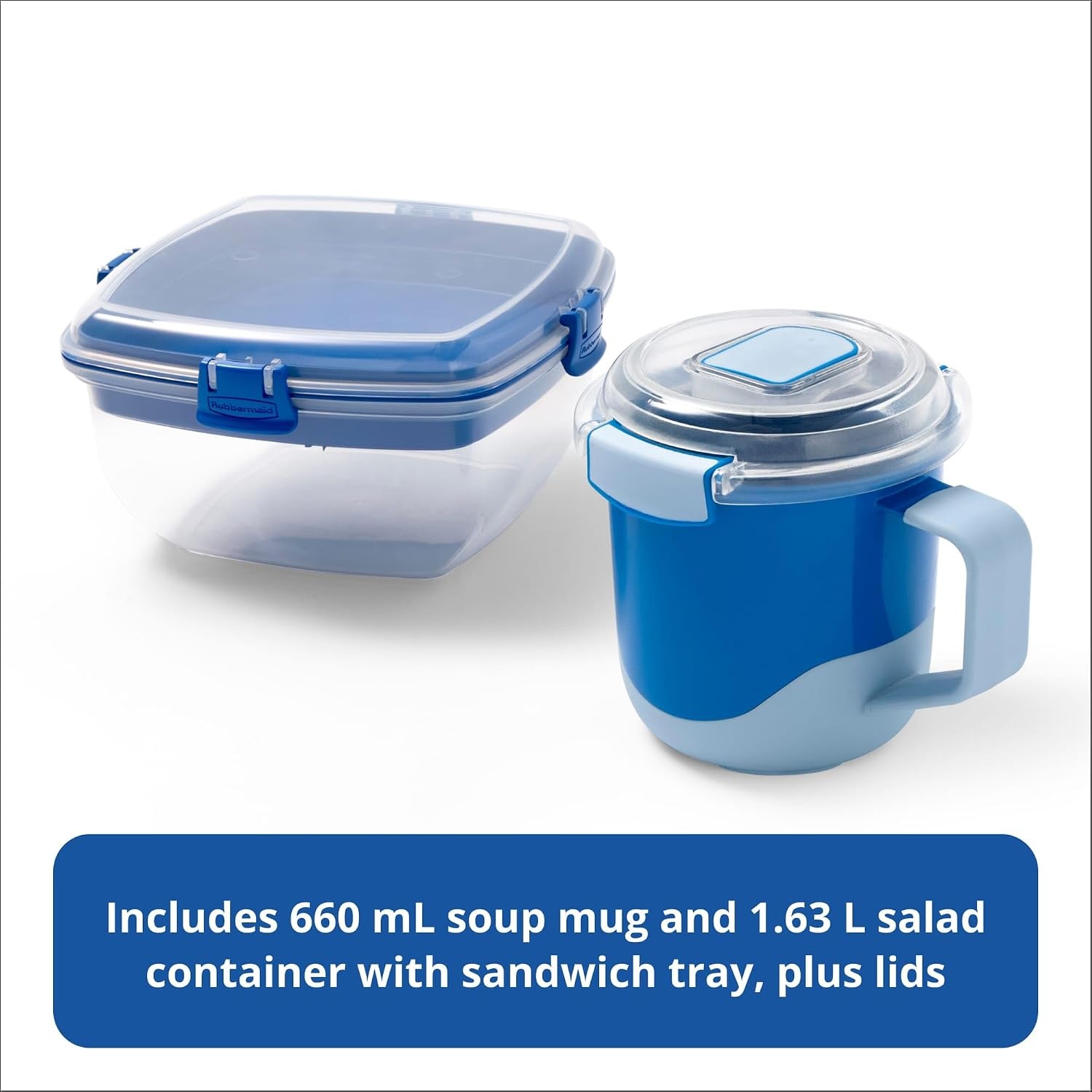 image:imageRubbermaid Pack amp Go Microwavable Set With Two 135 L Container with Divider Insert and Two 360 mL Round Containers Leakproof Meal Prep Containers660mL11L 2Pack