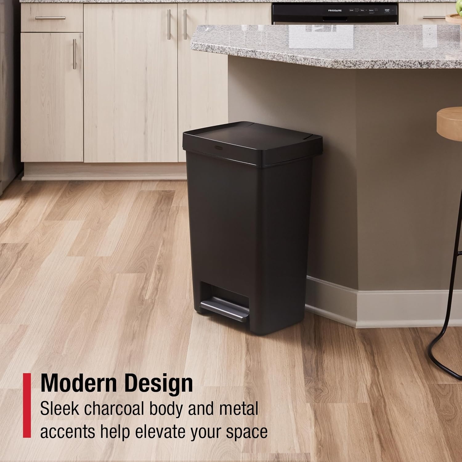 image:imageRubbermaid Premier Series II StepOn Trash Can for Home and Kitchen with Lid Lock and Slow Close 124 Gallon Charcoal for HomeKitchenGarageApartmentOfficeResin Rim Lid