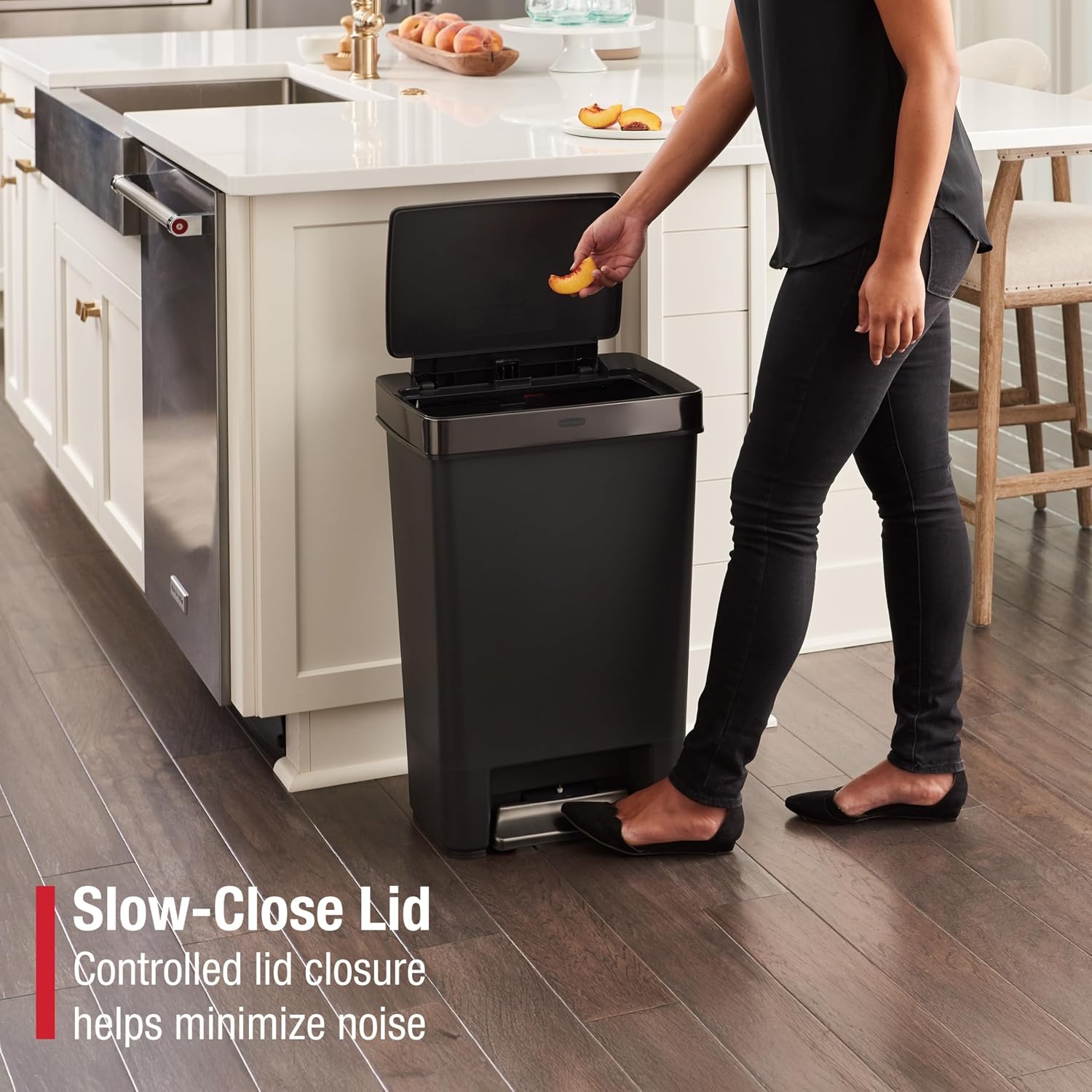 image:imageRubbermaid Premier Series II StepOn Trash Can for Home and Kitchen with Lid Lock and Slow Close 124 Gallon Charcoal for HomeKitchenGarageApartmentOfficeMetal Rim Lid