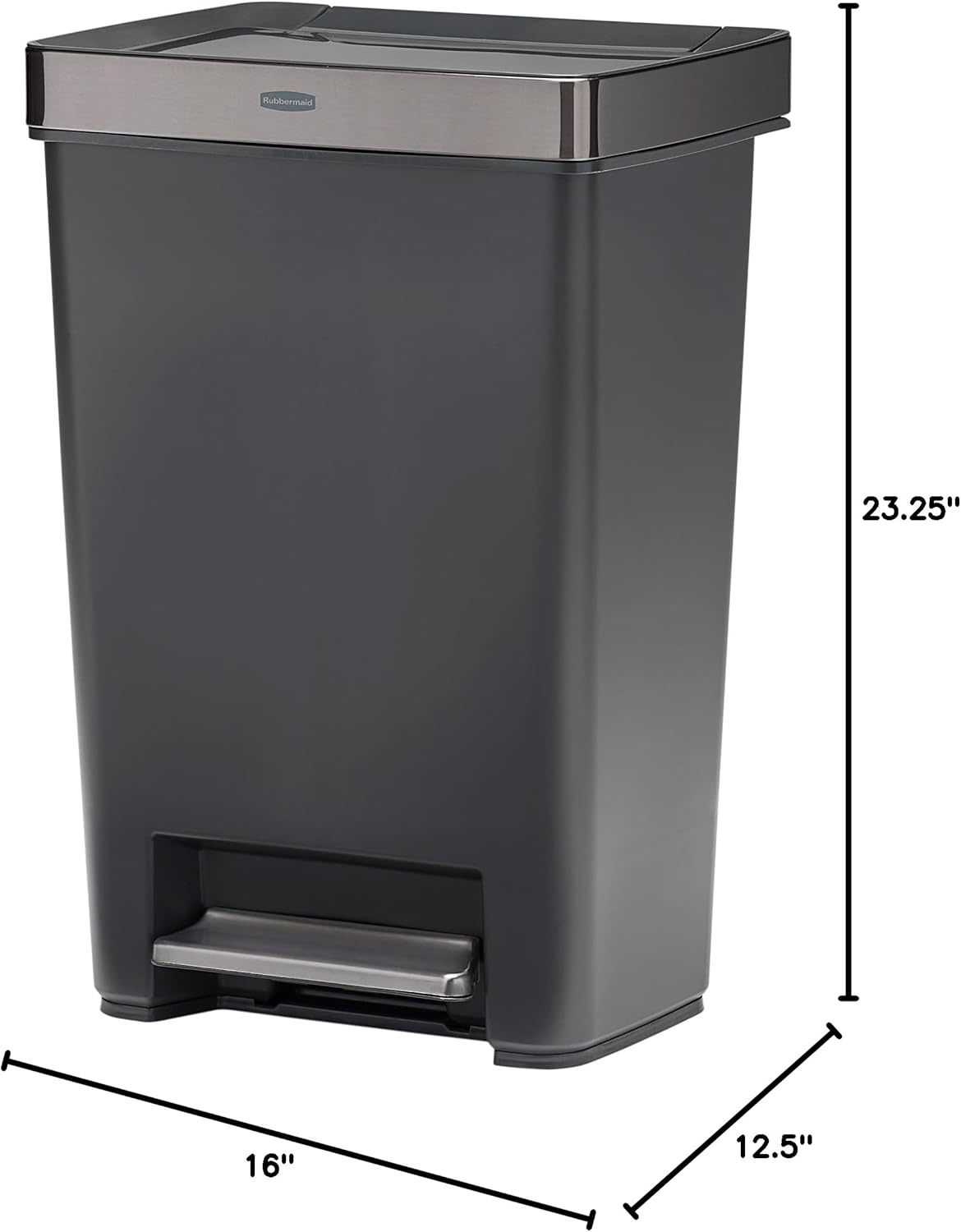 image:imageRubbermaid Premier Series II StepOn Trash Can for Home and Kitchen with Lid Lock and Slow Close 124 Gallon Charcoal for HomeKitchenGarageApartmentOfficeMetal Rim Lid