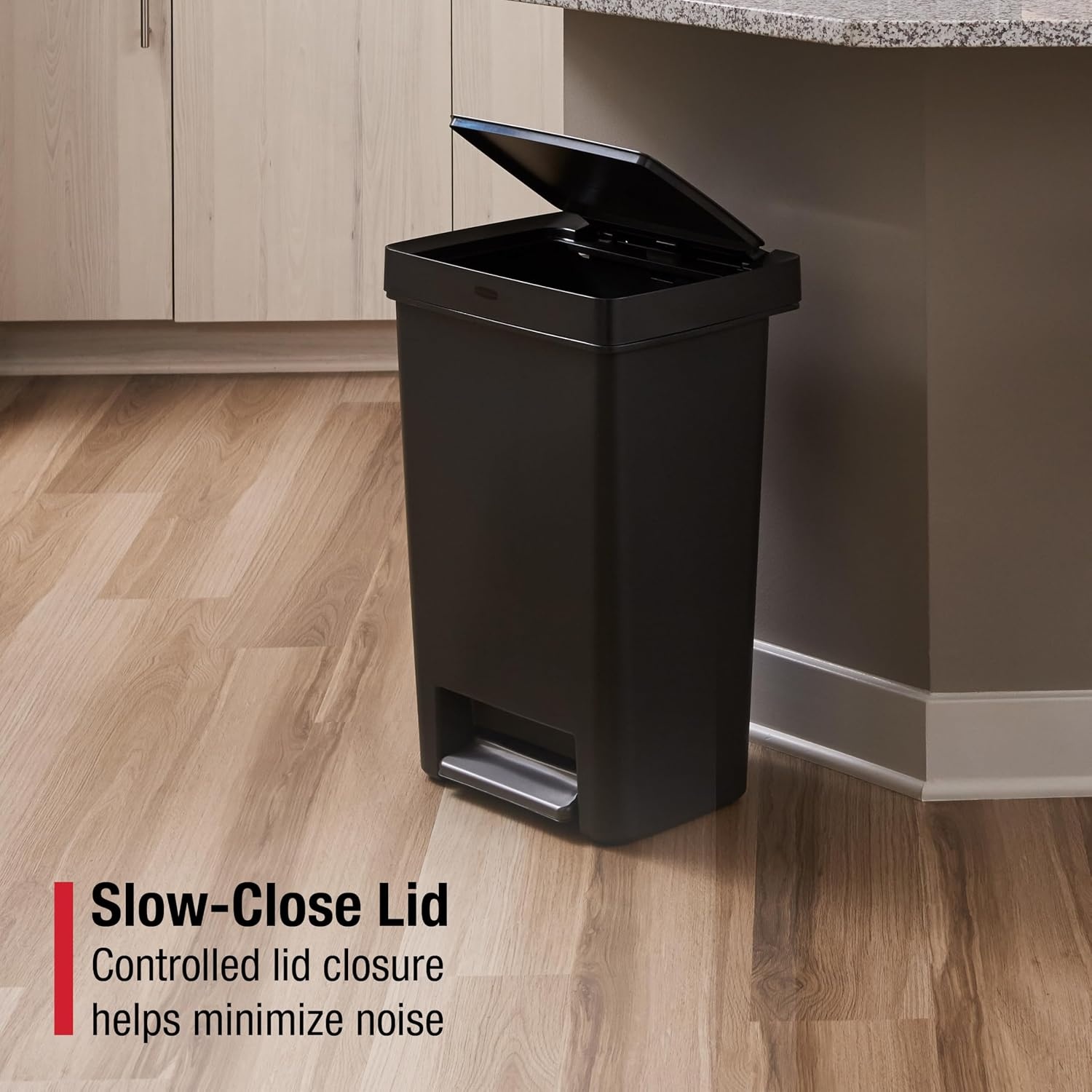 image:imageRubbermaid Premier Series II StepOn Trash Can for Home and Kitchen with Lid Lock and Slow Close 124 Gallon Charcoal for HomeKitchenGarageApartmentOfficeResin Rim Lid