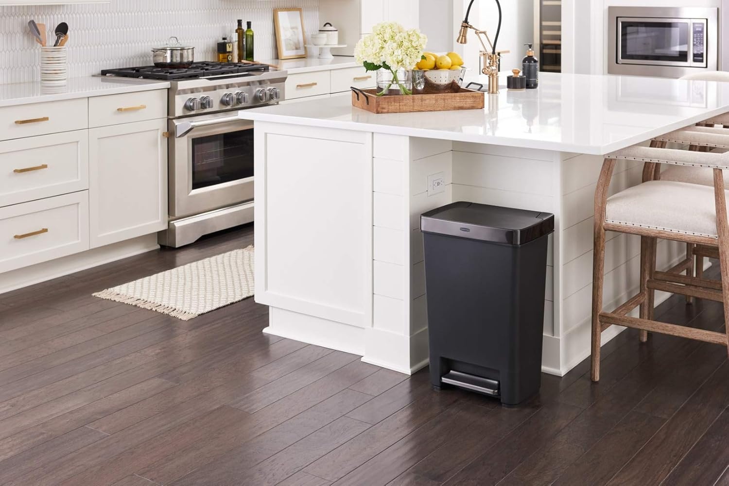 image:imageRubbermaid Premier Series II StepOn Trash Can for Home and Kitchen with Lid Lock and Slow Close 124 Gallon Charcoal for HomeKitchenGarageApartmentOfficeMetal Rim Resin Lid