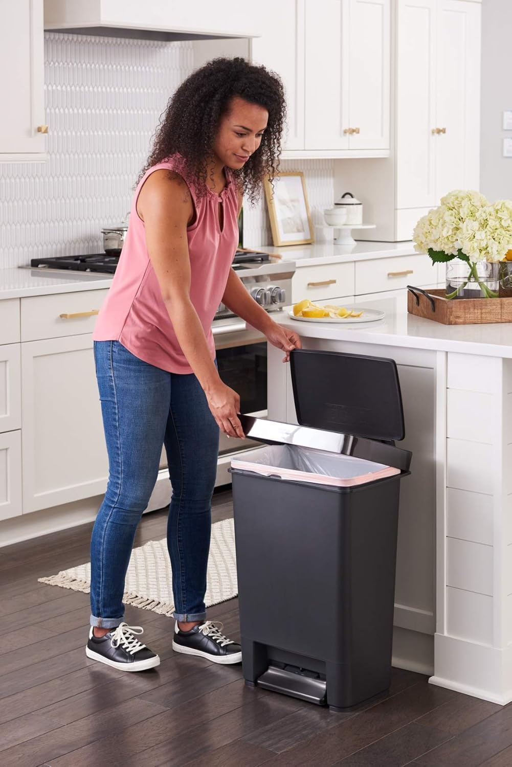 image:imageRubbermaid Premier Series II StepOn Trash Can for Home and Kitchen with Lid Lock and Slow Close 124 Gallon Charcoal for HomeKitchenGarageApartmentOfficeMetal Rim Resin Lid