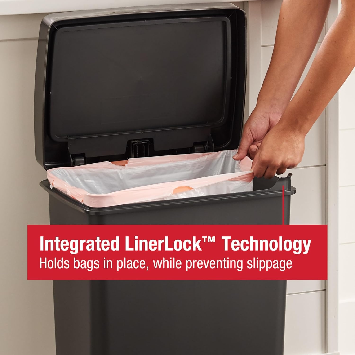 image:imageRubbermaid Premier Series II StepOn Trash Can for Home and Kitchen with Lid Lock and Slow Close 124 Gallon Charcoal for HomeKitchenGarageApartmentOfficeMetal Rim Lid
