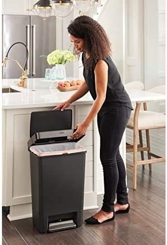 image:imageRubbermaid Premier Series II StepOn Trash Can for Home and Kitchen with Lid Lock and Slow Close 124 Gallon Charcoal for HomeKitchenGarageApartmentOfficeMetal Rim Lid