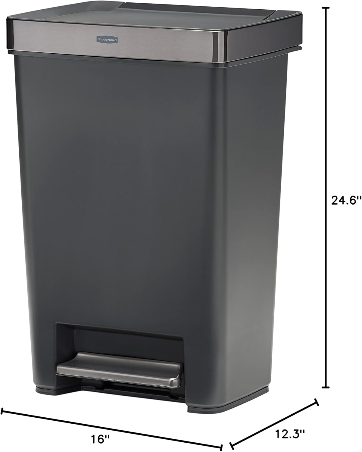 image:imageRubbermaid Premier Series II StepOn Trash Can for Home and Kitchen with Lid Lock and Slow Close 124 Gallon Charcoal for HomeKitchenGarageApartmentOfficeMetal Rim Resin Lid