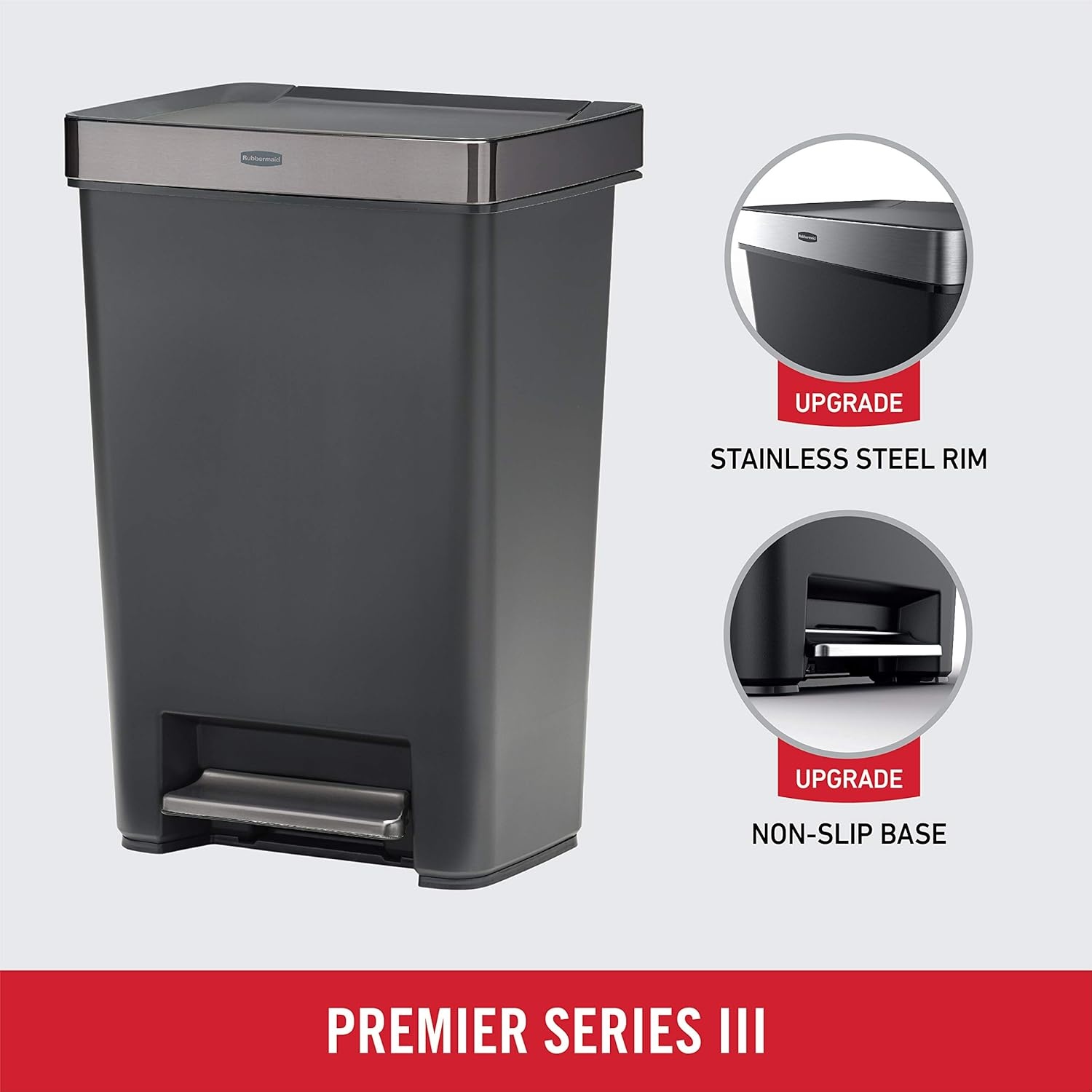 image:imageRubbermaid Premier Series II StepOn Trash Can for Home and Kitchen with Lid Lock and Slow Close 124 Gallon Charcoal for HomeKitchenGarageApartmentOfficeMetal Rim Resin Lid