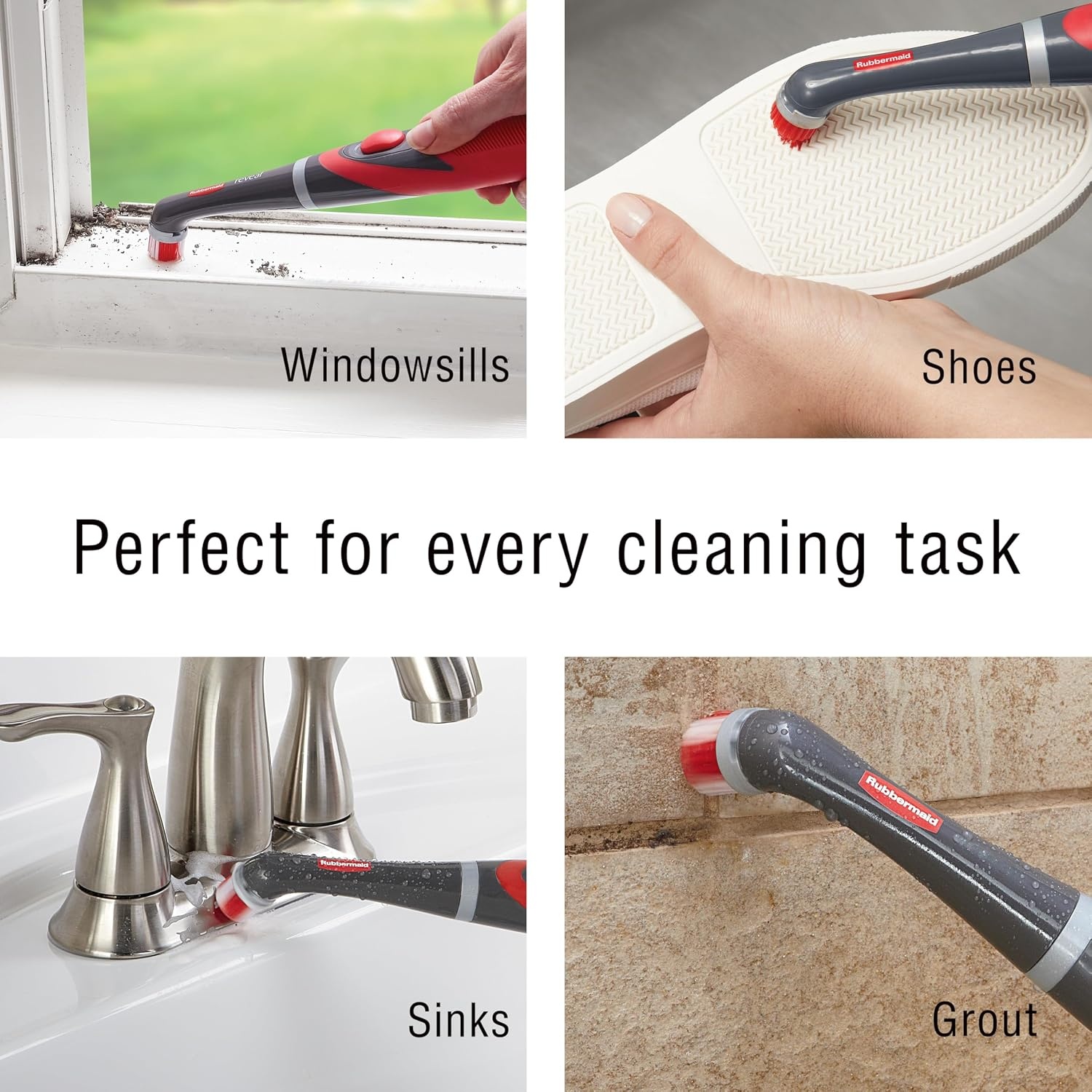 image:imageRubbermaid Reveal Power Scrubber with MultiPurpose amp Grout Head Cordless Electric Battery Powered Scrub Brush Water Resistant for HomeKitchenBathroomGroutTileShowerTub2Piece Kit