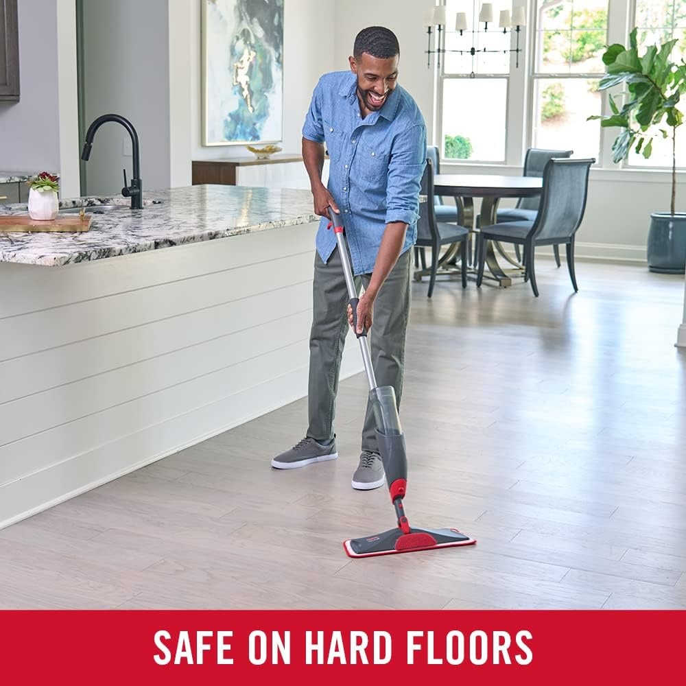 image:imageRubbermaid Reveal Spray Mop Floor Cleaning Kit 3 Reusable Microfiber Wet Pads 1 Refillable Bottle Cordless MultiSurface Mopping for All HomeBathroomOffice Floors