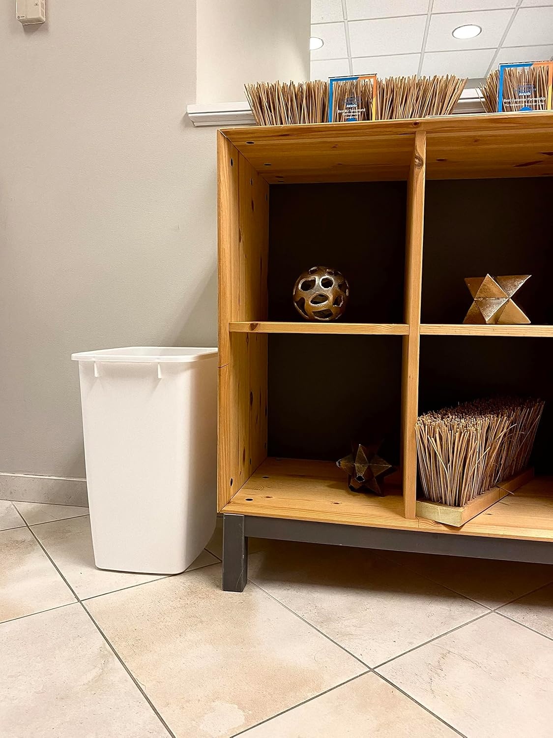 image:imageRubbermaid Small Kitchen Bathroom Trash Can 9 Gallons White Waste Basket for Under CounterKitchenOfficeBedroomBathroom