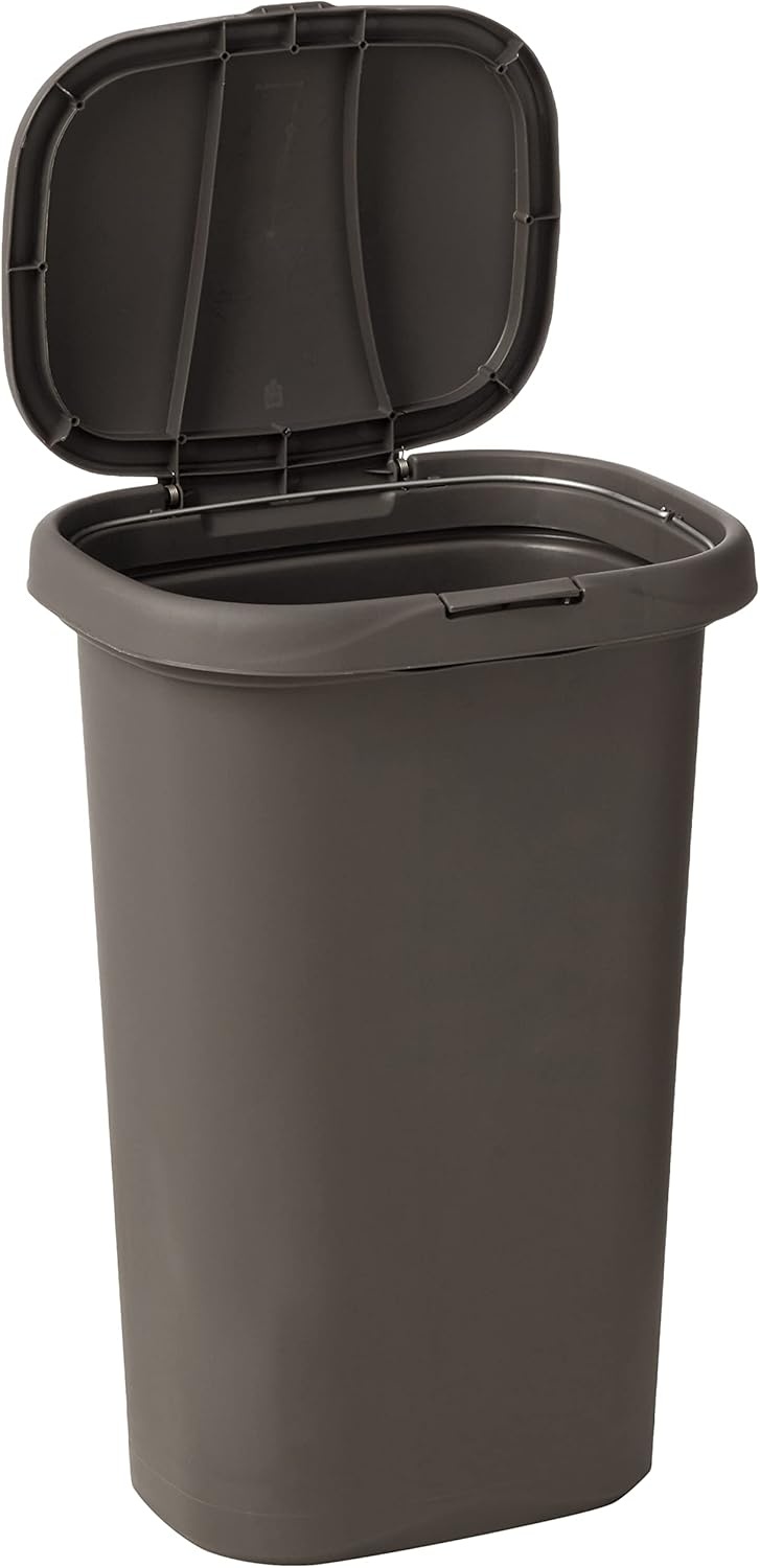 image:imageRubbermaid Spring Top Trash Can with Lid 13 Gallon Gray Plastic Garbage Bin for HomeKitchenOfficeGarageGray