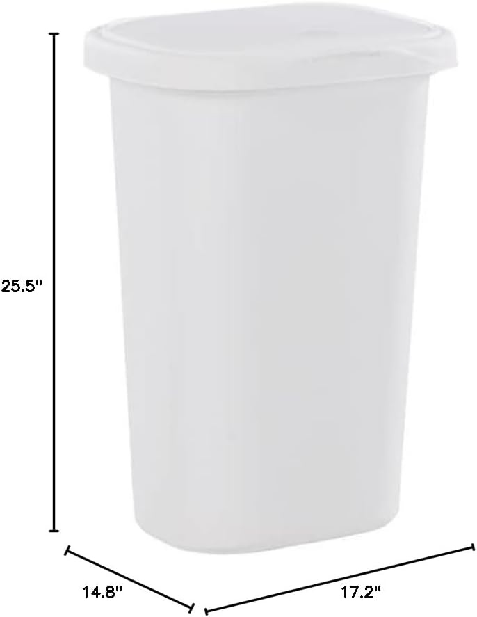 image:imageRubbermaid Spring Top Trash Can with Lid 13 Gallon Gray Plastic Garbage Bin for HomeKitchenOfficeGarageWhite
