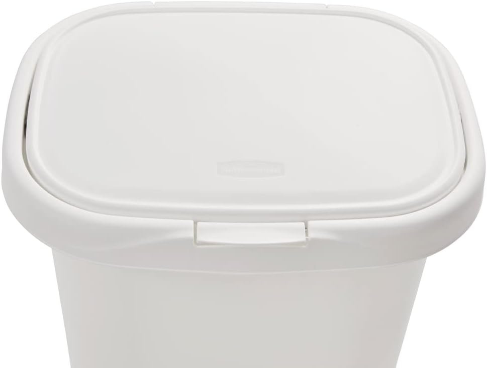 image:imageRubbermaid Spring Top Trash Can with Lid 13 Gallon Gray Plastic Garbage Bin for HomeKitchenOfficeGarageWhite